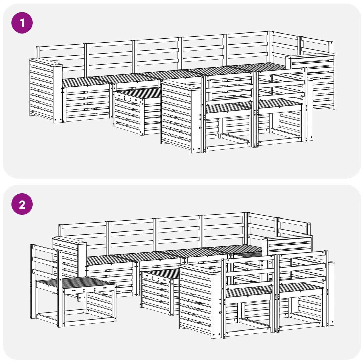 Utendørs sofa-sett 9 pcs Hvit 59 x 59 x 37 cm Solid akasietre