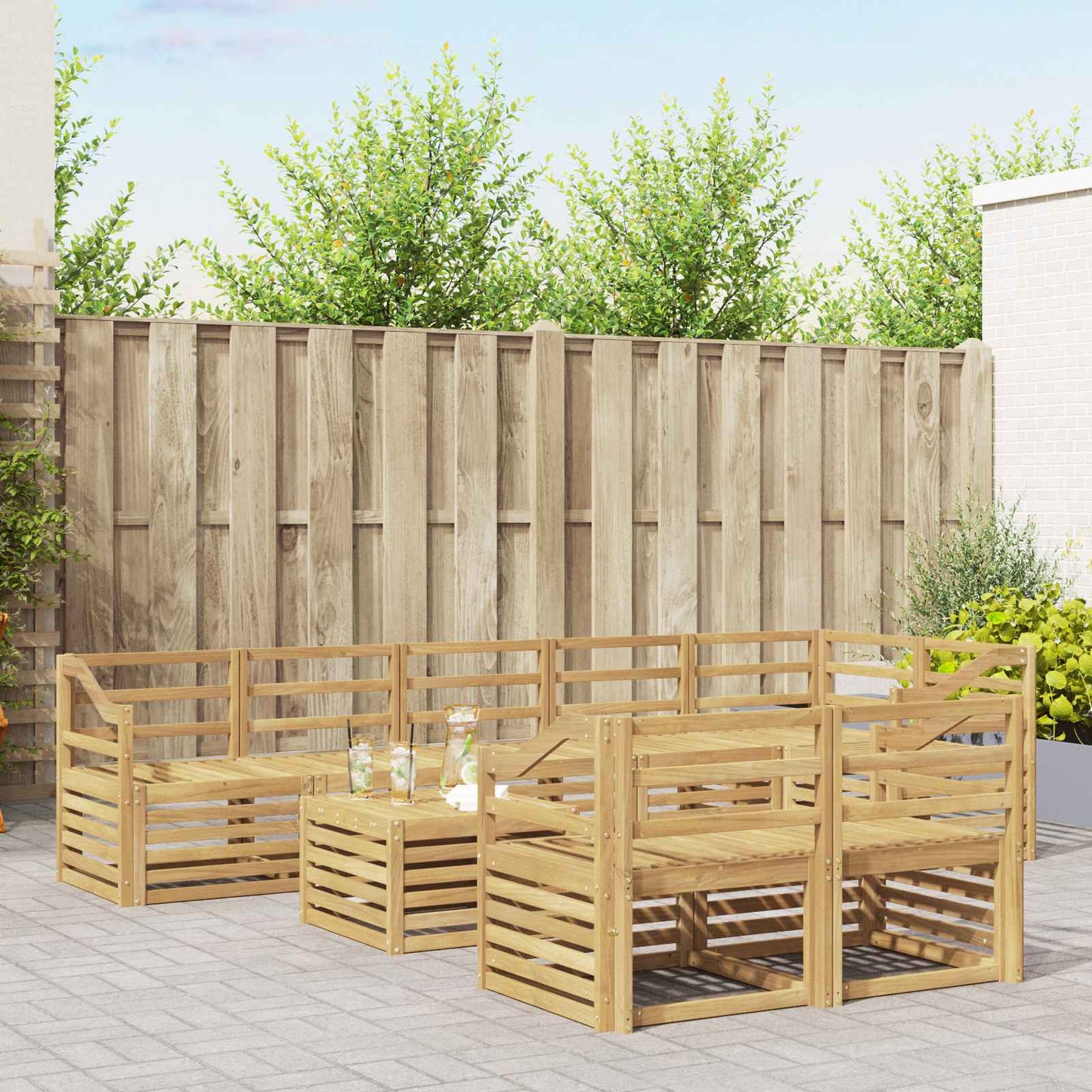 Utendørs sofa-sett 9 pcs Hvit 59 x 59 x 37 cm Solid akasietre