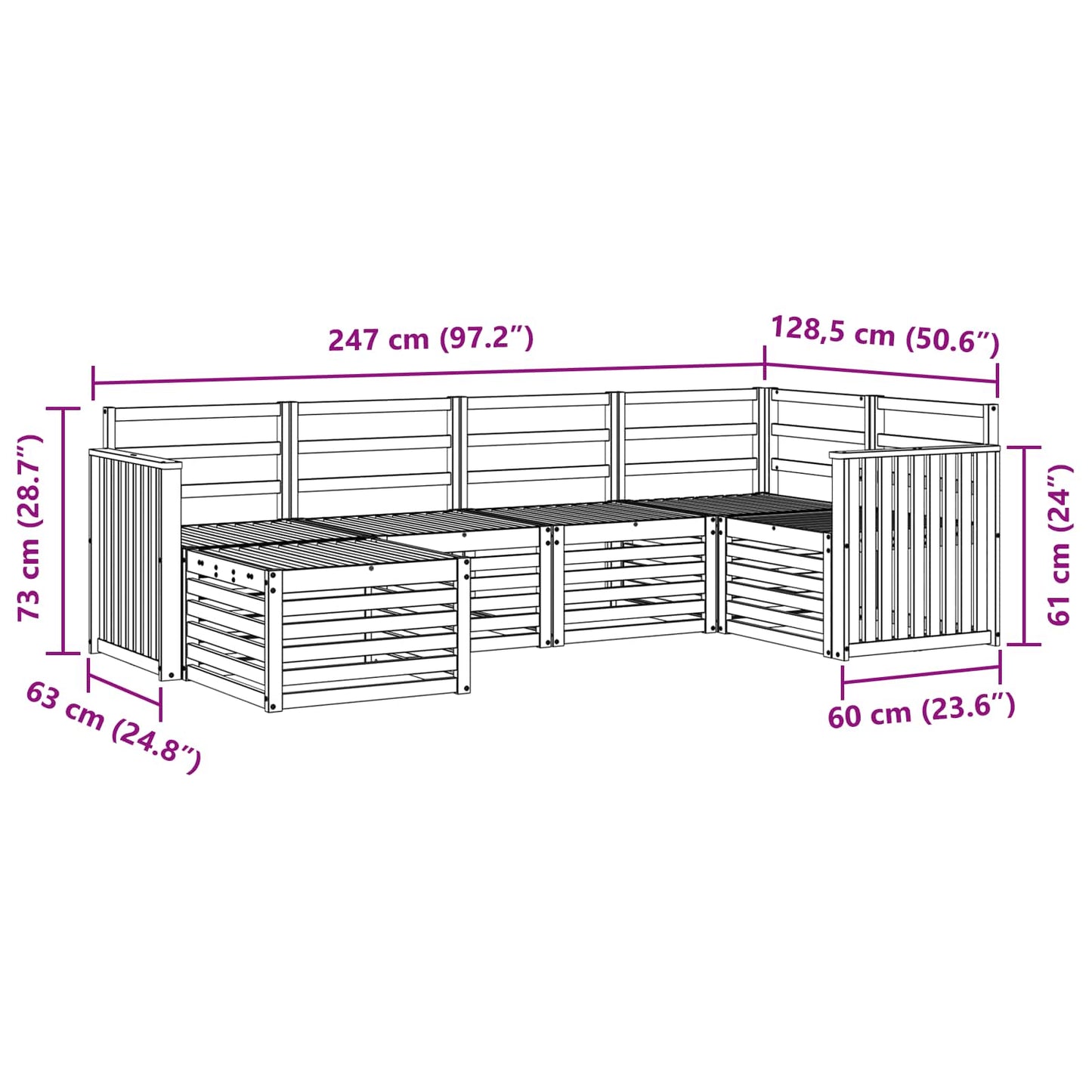 Utendørs sofa-sett 6 pcs Hvit Polyester