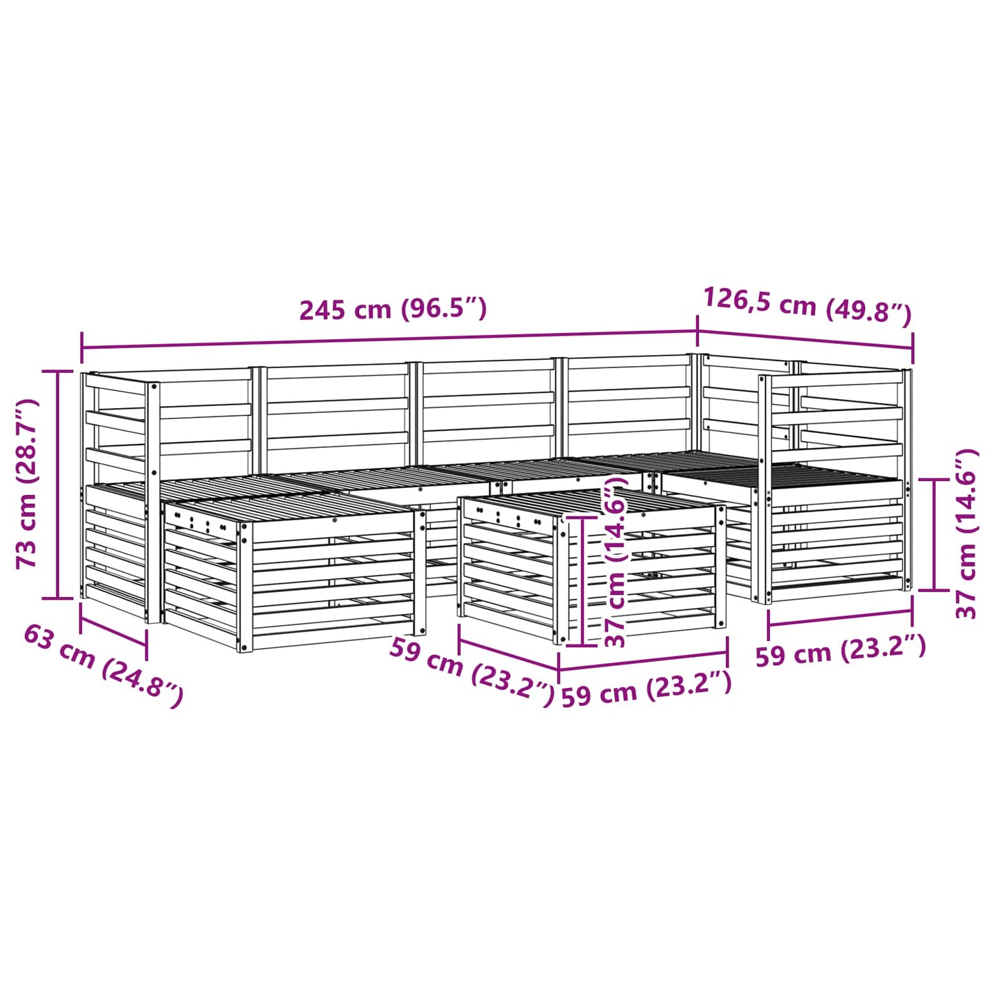 Utendørs sofa-sett 7 pcs Hvit Polyester