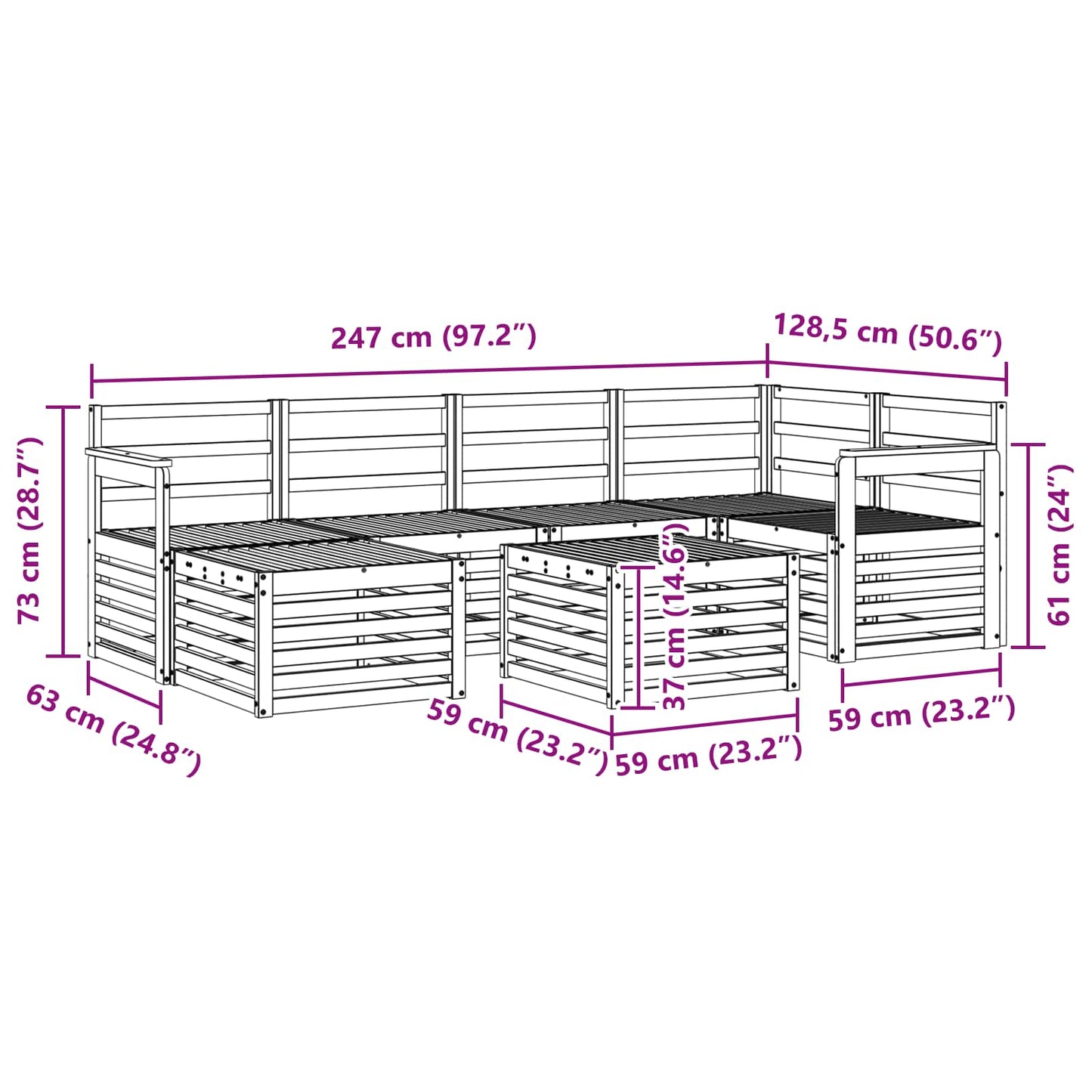 Utendørs sofa-sett 7 pcs Hvit Polyester