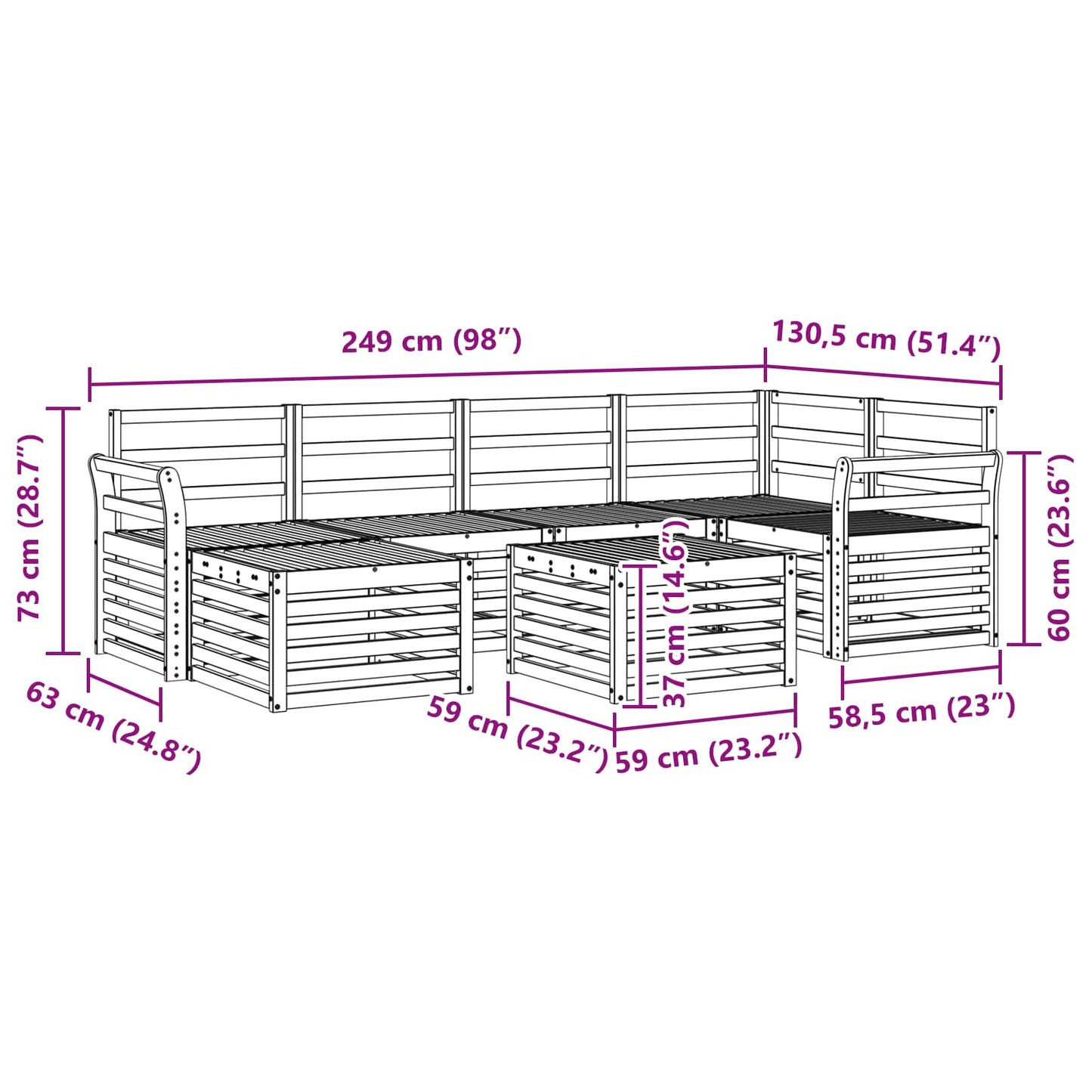 Utendørs sofa-sett 7 pcs Hvit Polyester