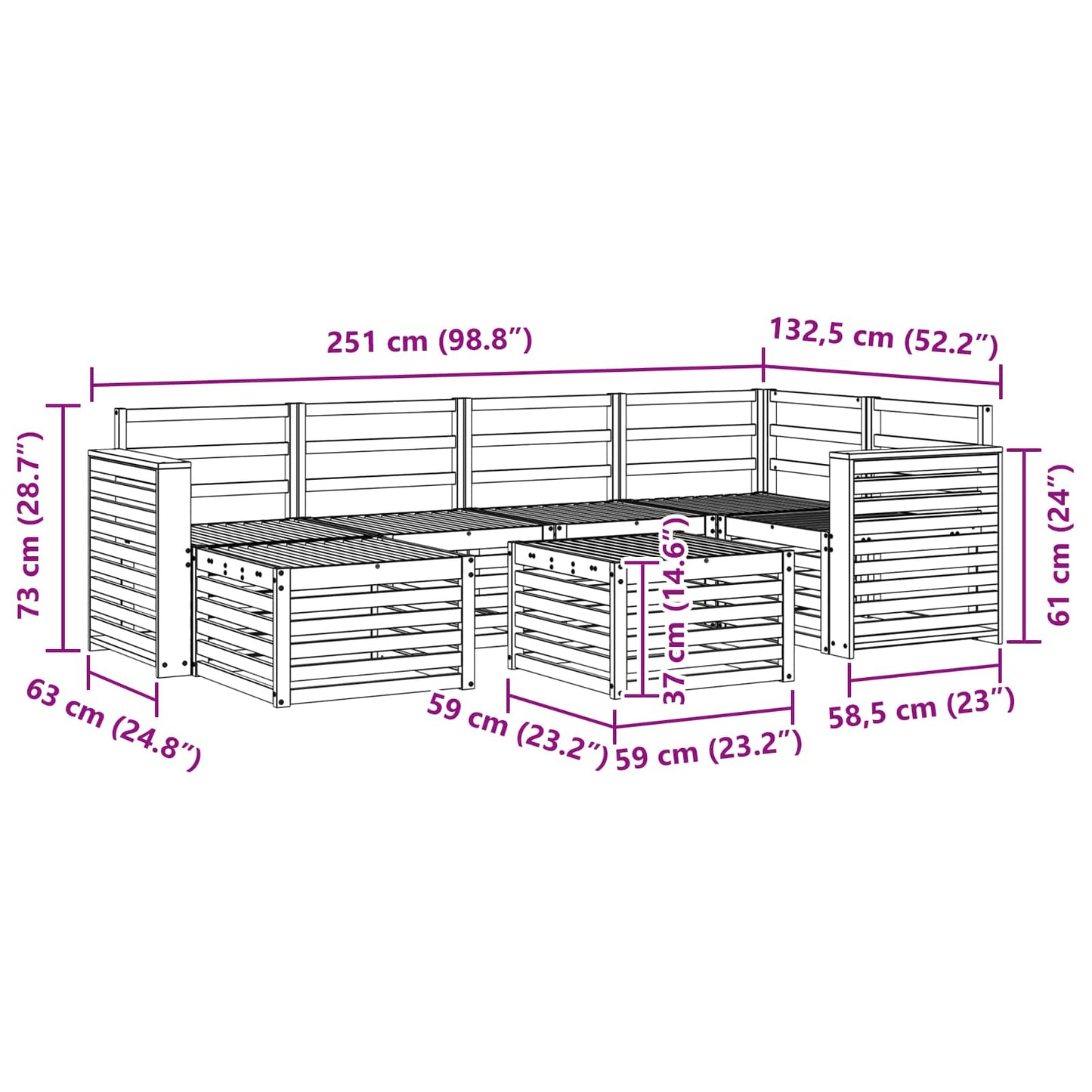 Utendørs sofa-sett 7 pcs Hvit Polyester