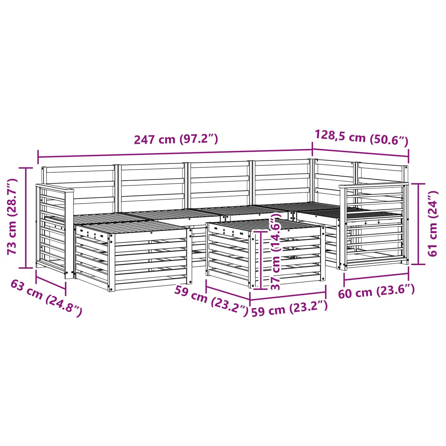 Utendørs sofa-sett 7 pcs Hvit Polyester