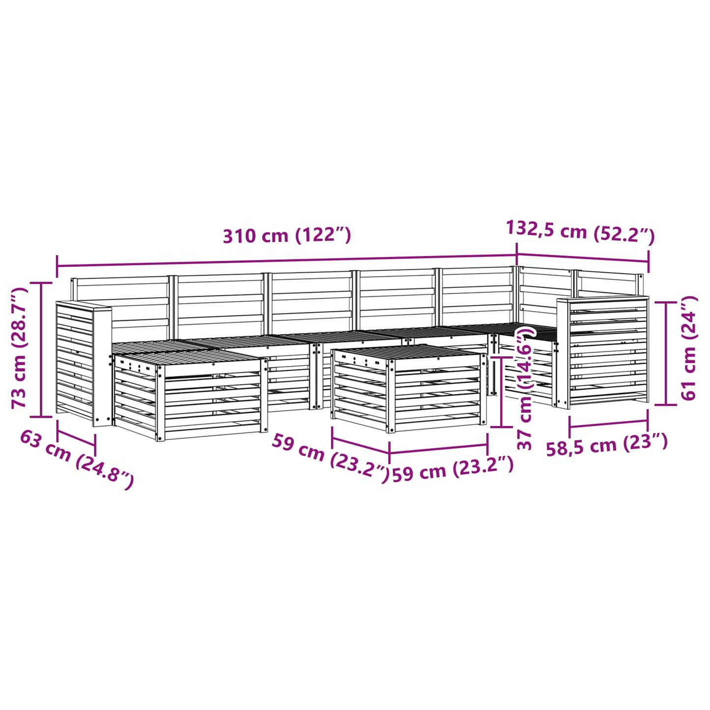 Utendørs sofa-sett 8 pcs Hvit 59 x 59 x 37 cm Solid akasietre