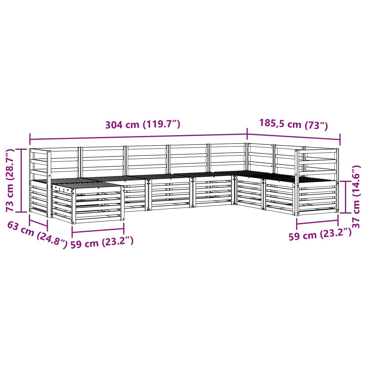 Utendørs sofa-sett 8 pcs Hvit 304 x 185,5 x 73 cm