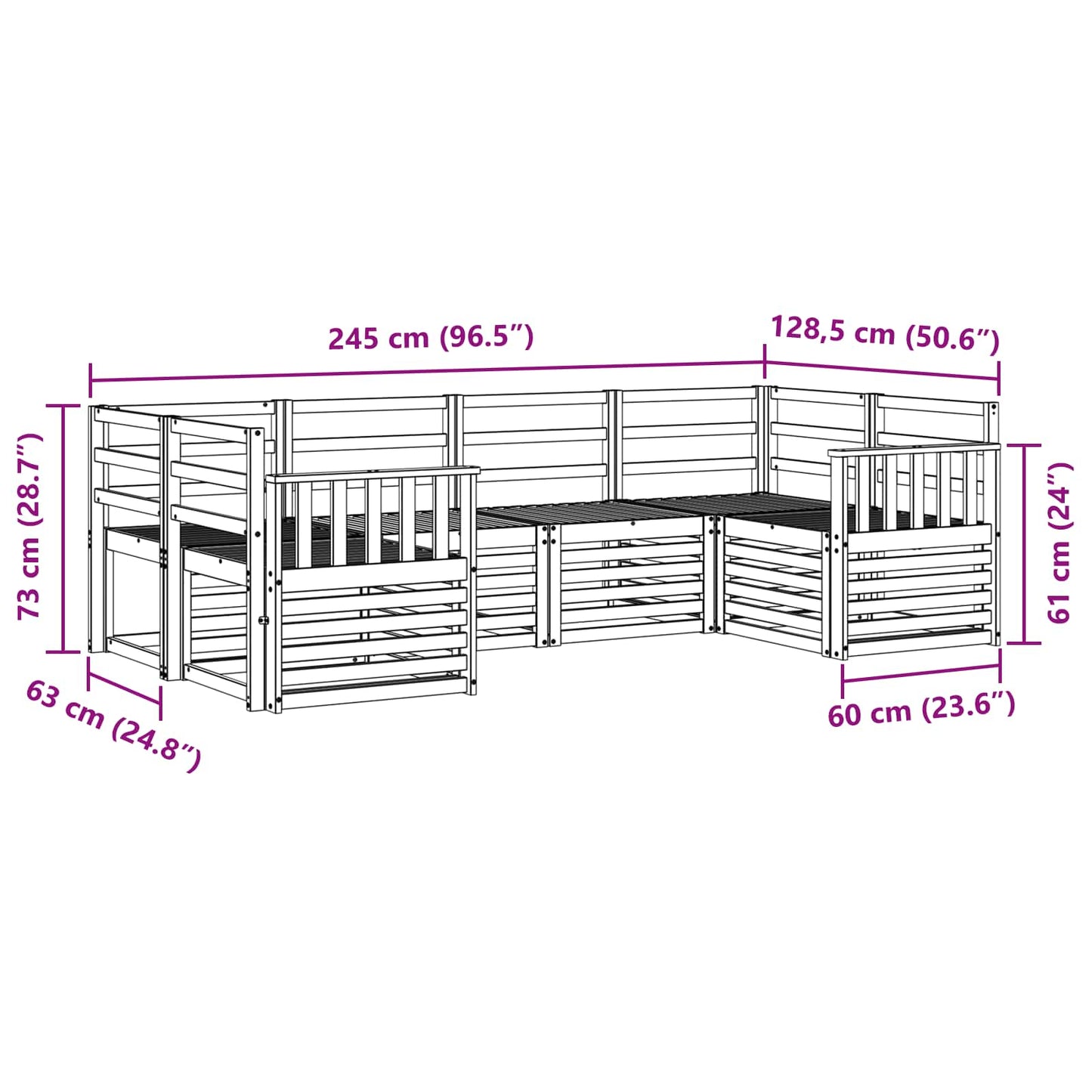 Utendørs sofa-sett 6 pcs Hvit 245 x 128,5 x 73 cm