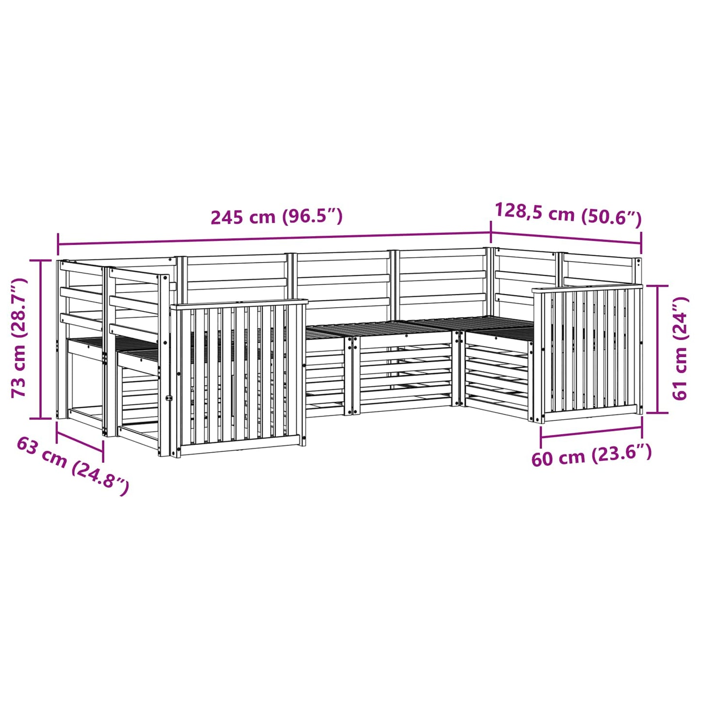 Utendørs sofa-sett 6 pcs Hvit 245 x 128,5 x 73 cm