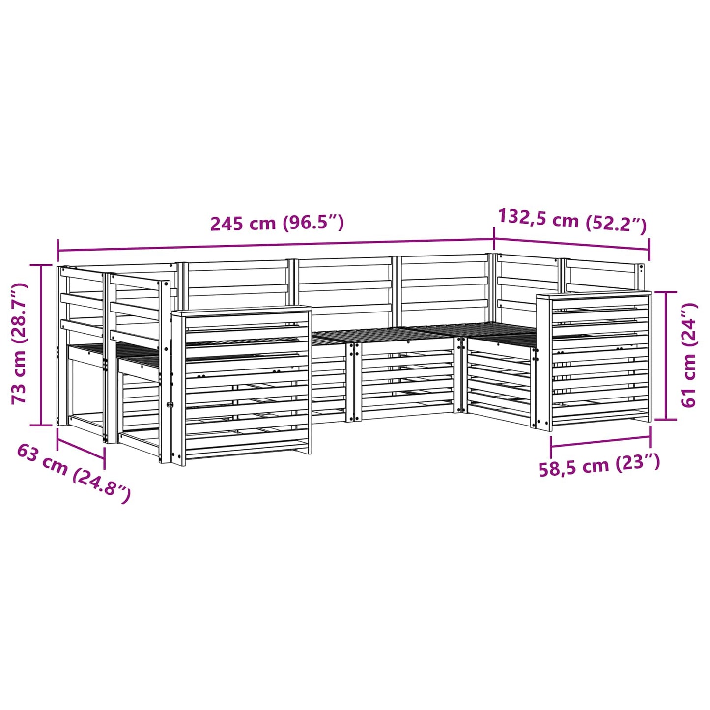 Utendørs sofa-sett 6 pcs Hvit 245 x 132,5 x 73 cm