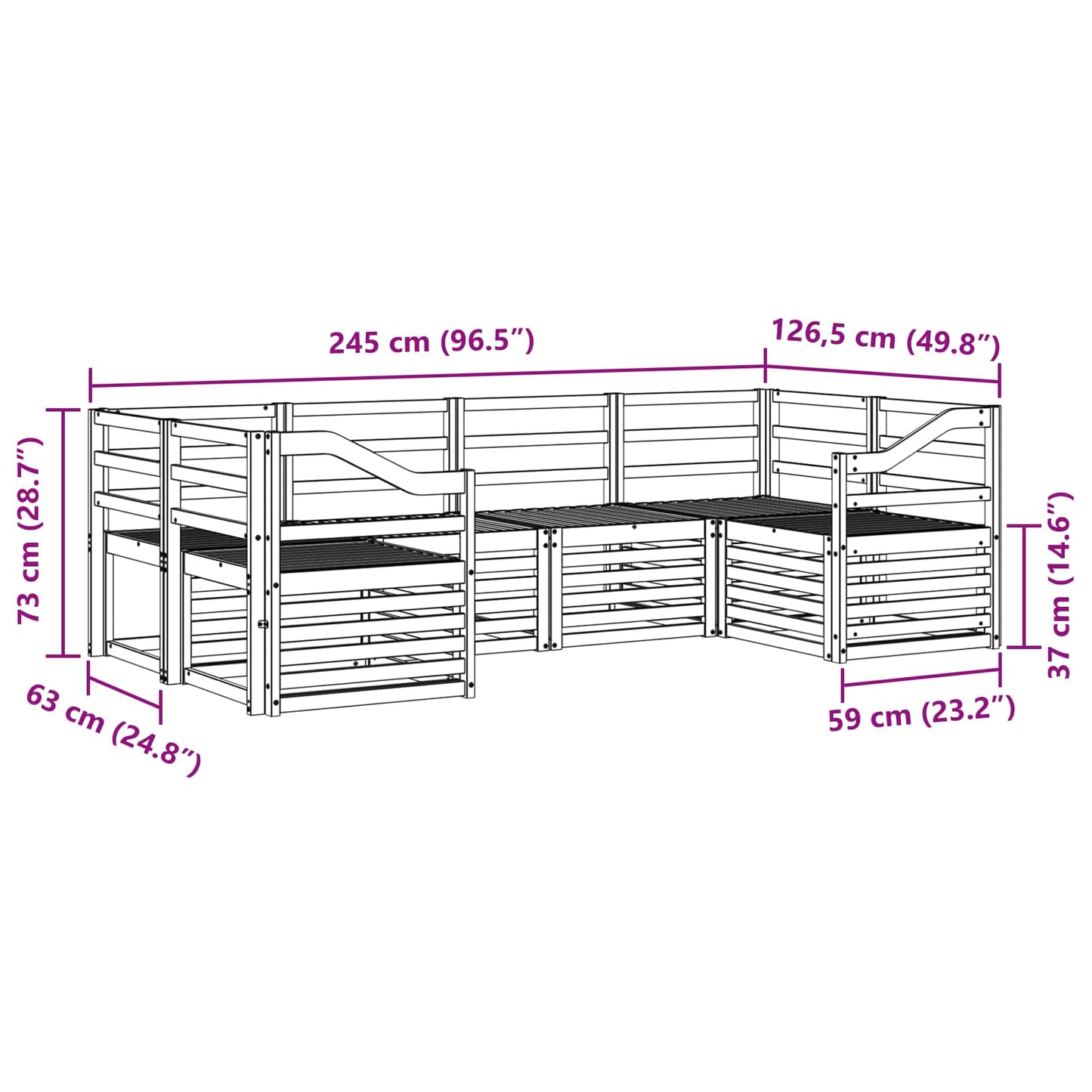 Utendørs sofa-sett 6 pcs Hvit 245 x 126,5 x 73 cm