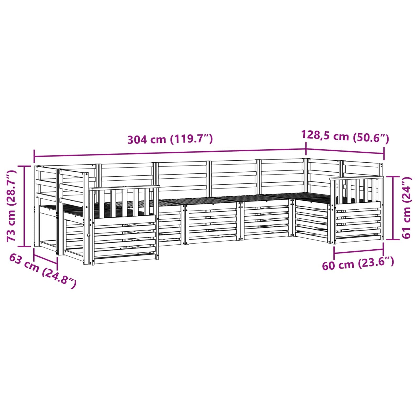 Utendørs sofa-sett 7 pcs Hvit 304 x 128,5 x 73 cm