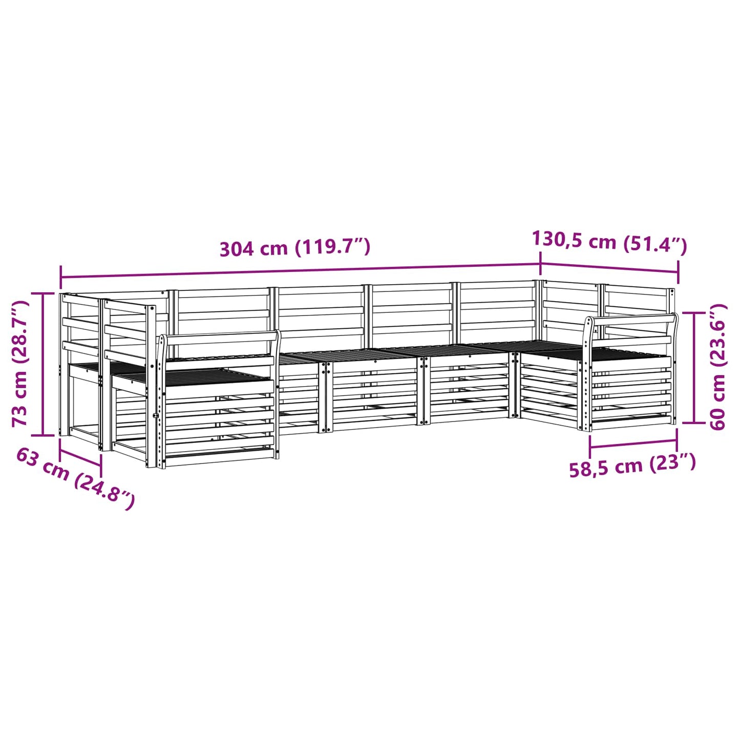 Utendørs sofa-sett 7 pcs Hvit 304 x 130,5 x 73 cm