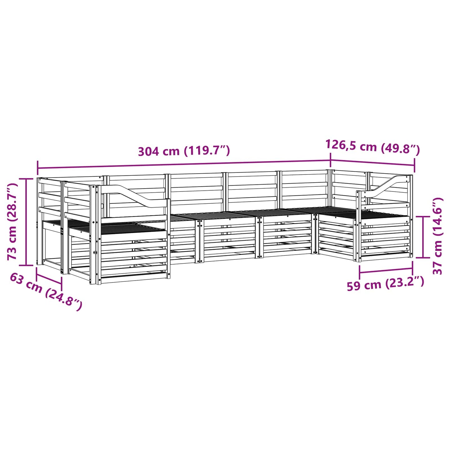 Utendørs sofa-sett 7 pcs Hvit 304 x 126,5 x 73 cm