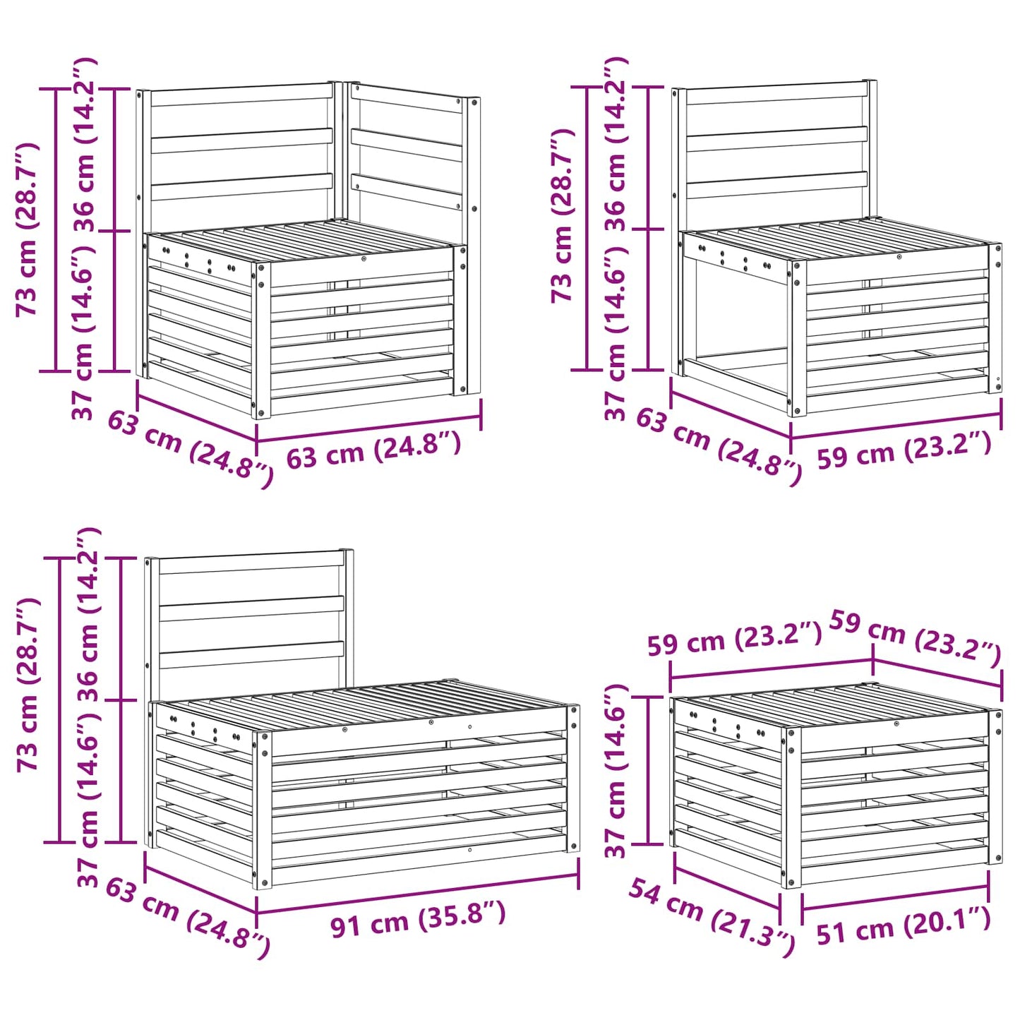 Utendørs sofa-sett 5 Stk Hvit