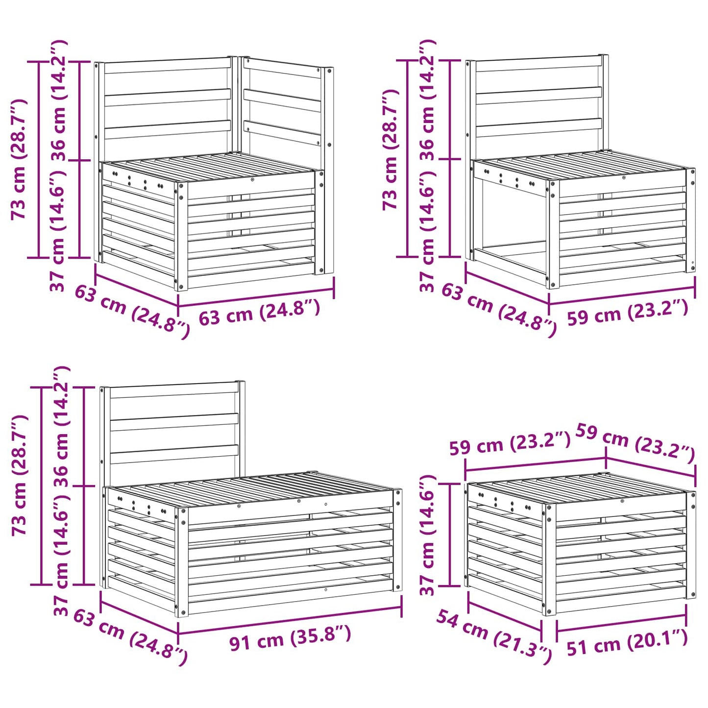 Sofasett 6 Stk 59 x 59 x 37 cm