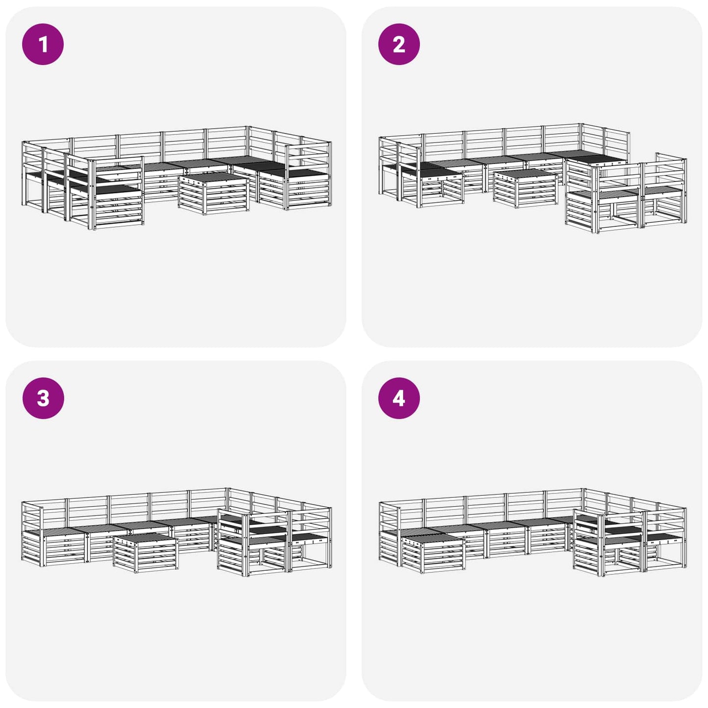 Utendørs sofa-sett 10 pcs Hvit 59 x 59 x 37 cm Solid akasietre