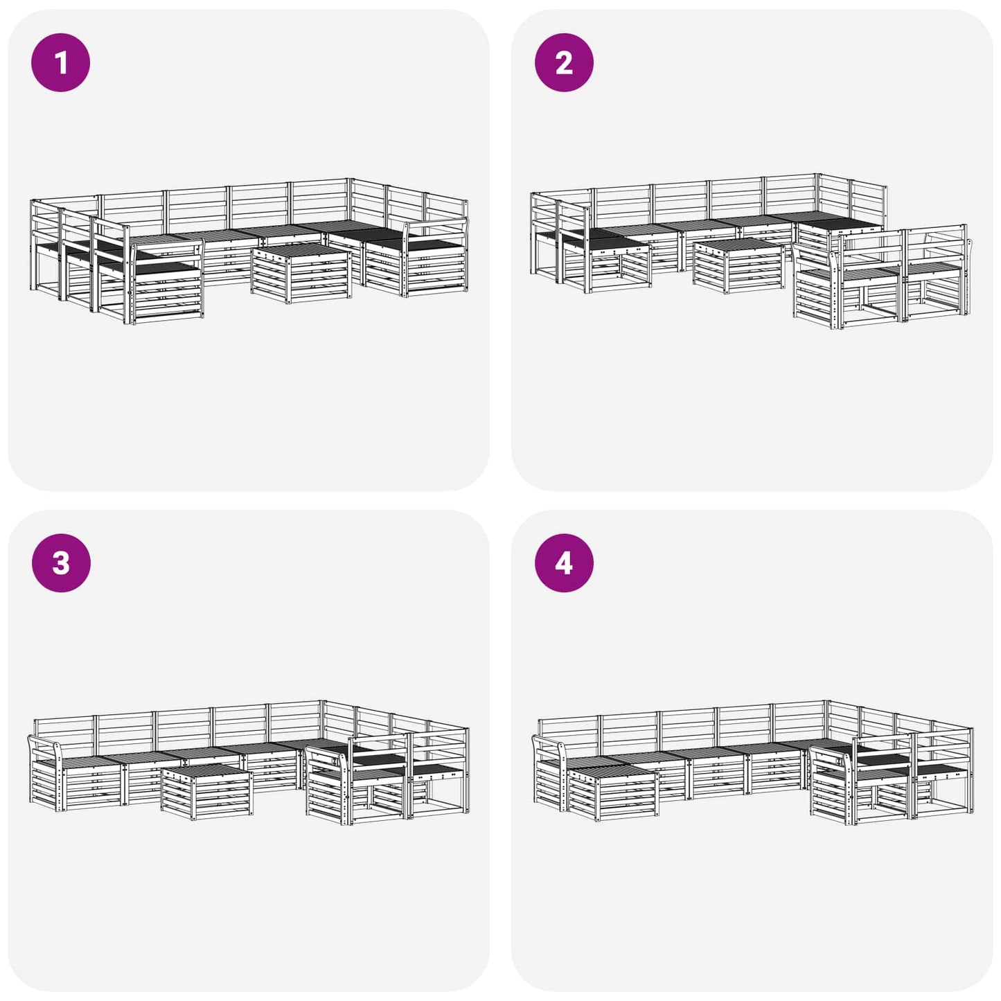 Utendørs sofa-sett 10 pcs Hvit 59 x 59 x 37 cm Solid akasietre