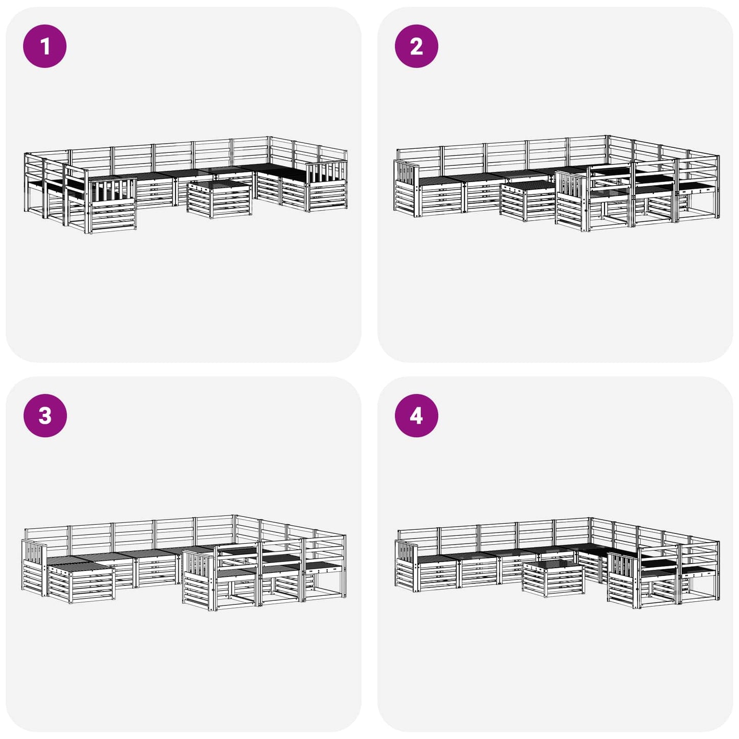 Utendørs sofa-sett 11 pcs Hvit 59 x 59 x 37 cm Solid akasietre
