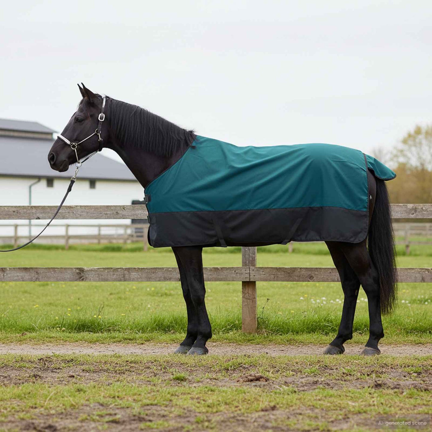 Hestepledd Mørk Grønn og Svart 115 cm Polyester