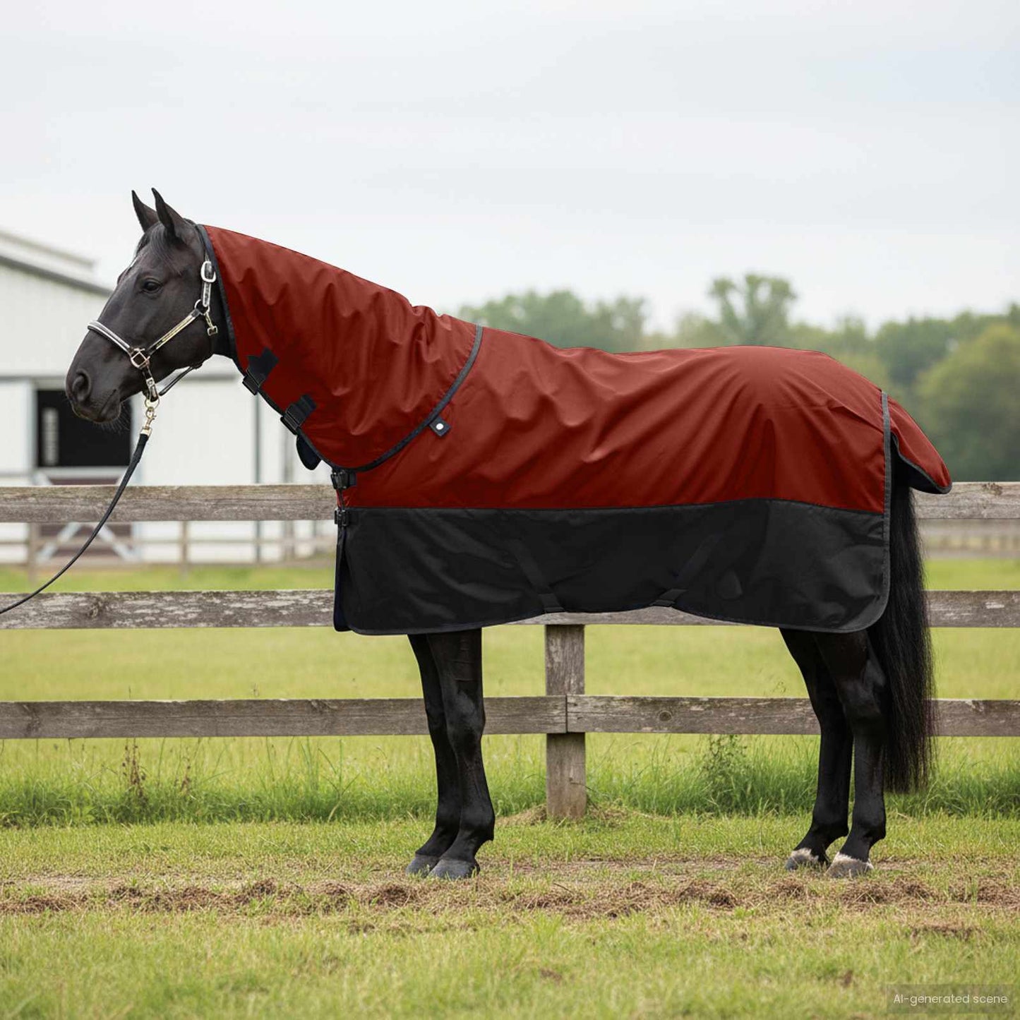 Hestepledd Mørk Grønn og Svart 115 cm Polyester