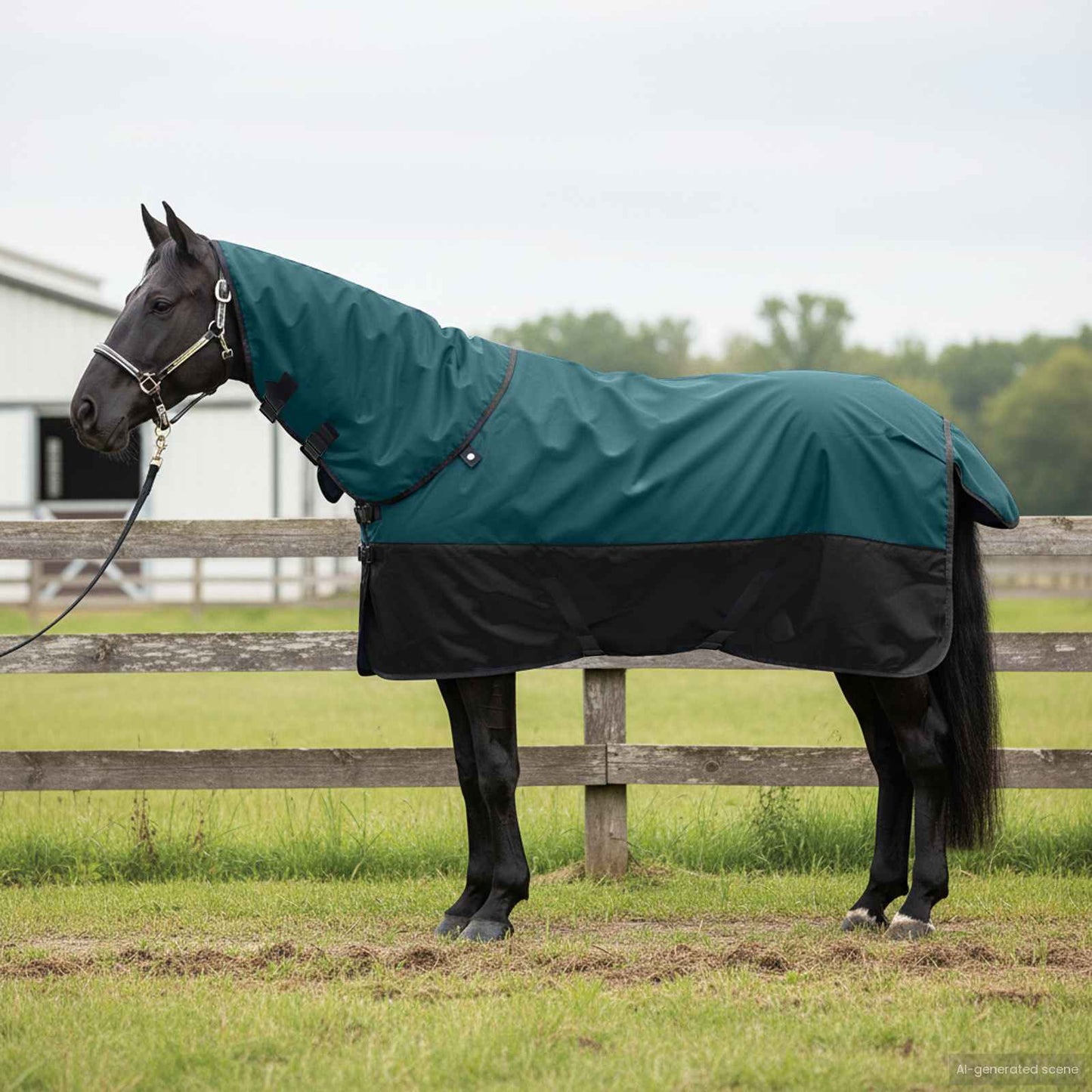 Hestepledd Mørk Grønn og Svart 165 cm Polyester
