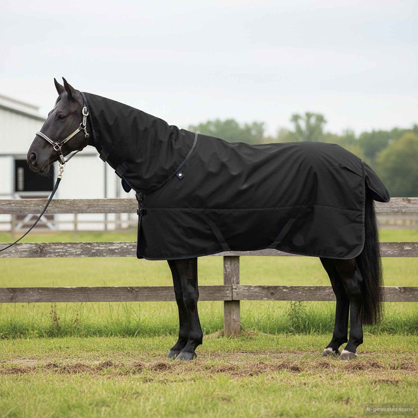 Hestepledd Mørk Grønn og Svart 155 cm Polyester