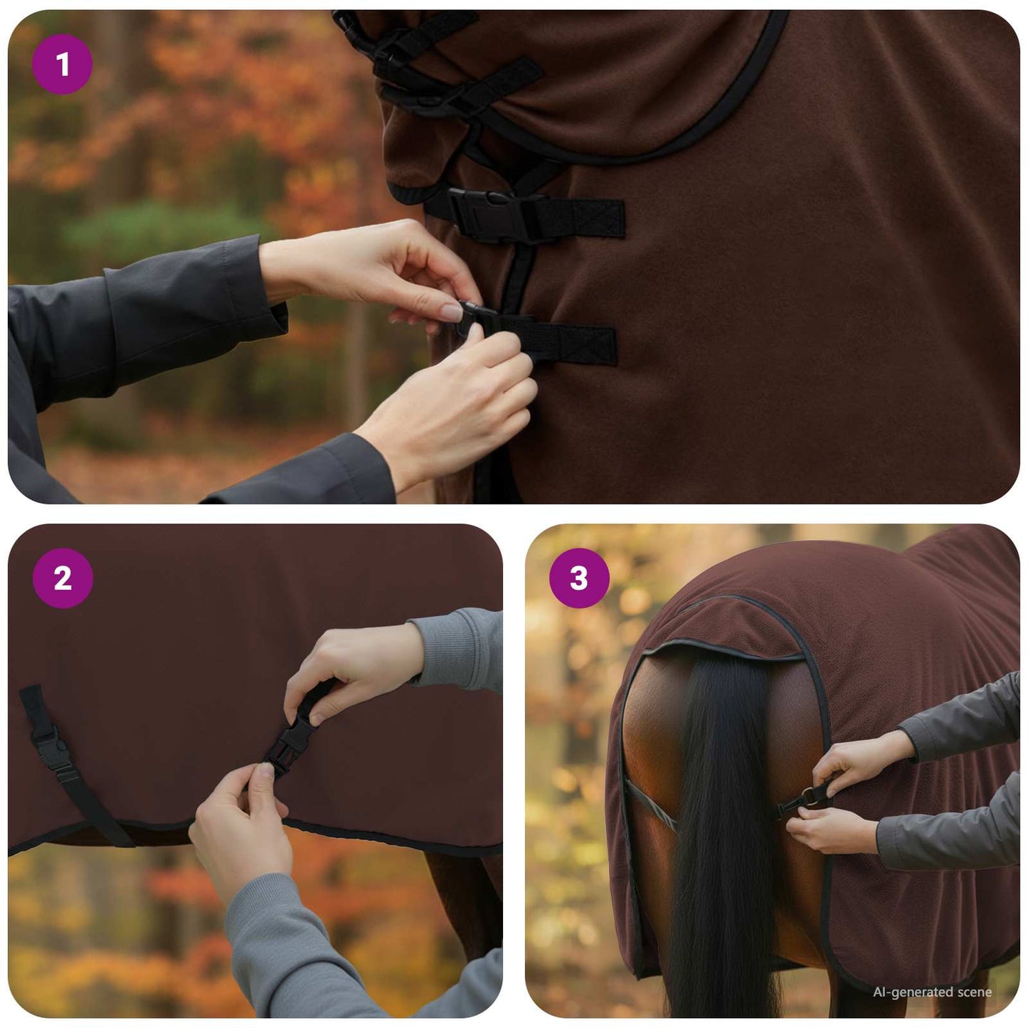 Hestepledd Helt mørk brun 115 cm Polyester