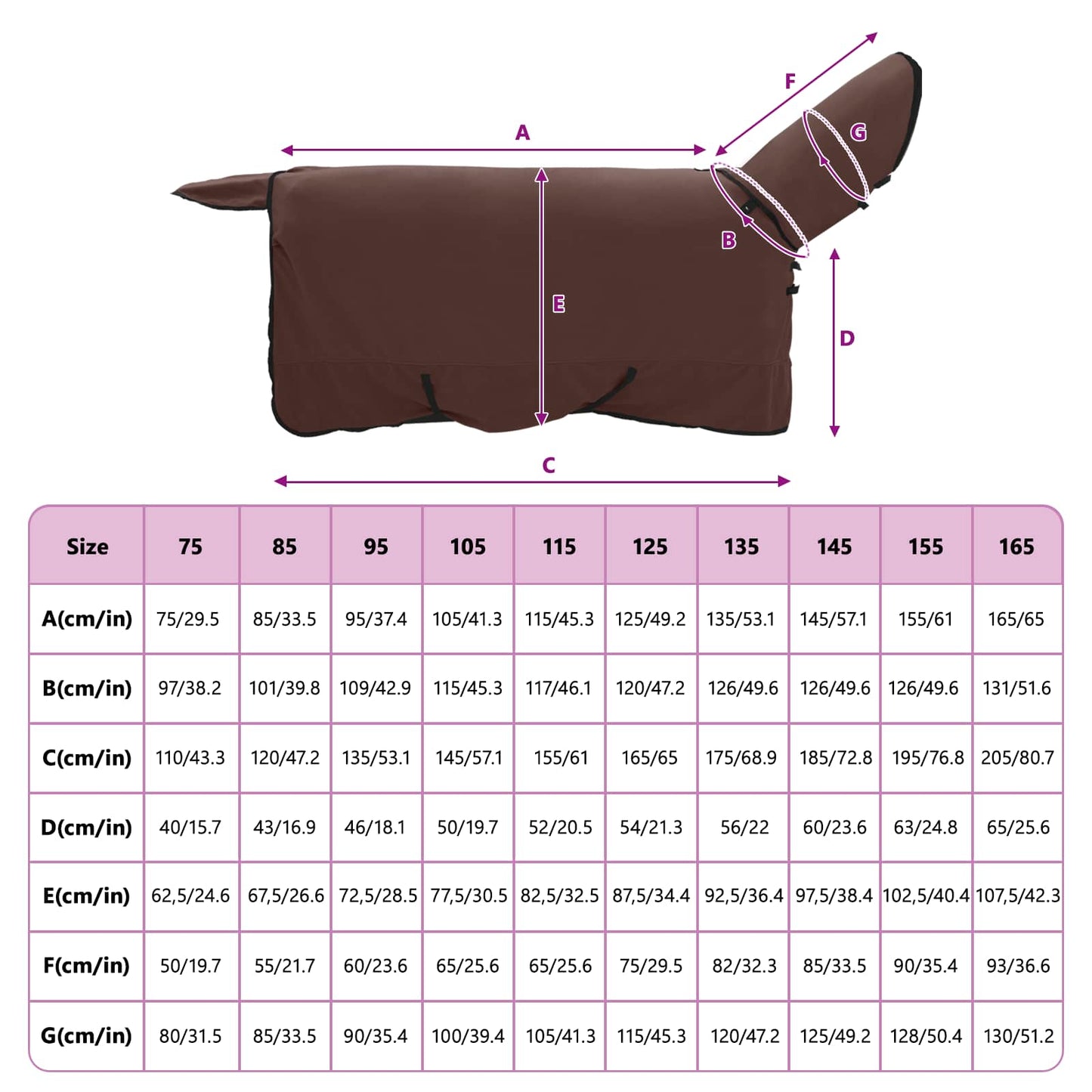 Hestepledd Helt mørk brun 145 cm Polyester