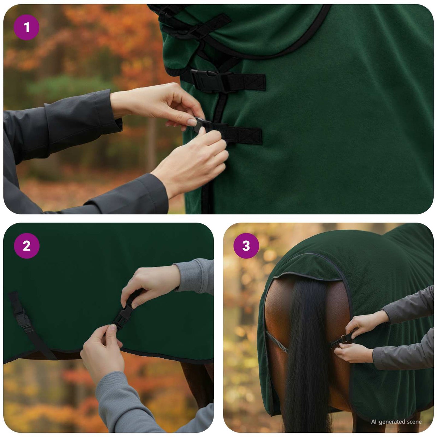 Hestepledd Kraftig mørk grønn 115 cm Polyester