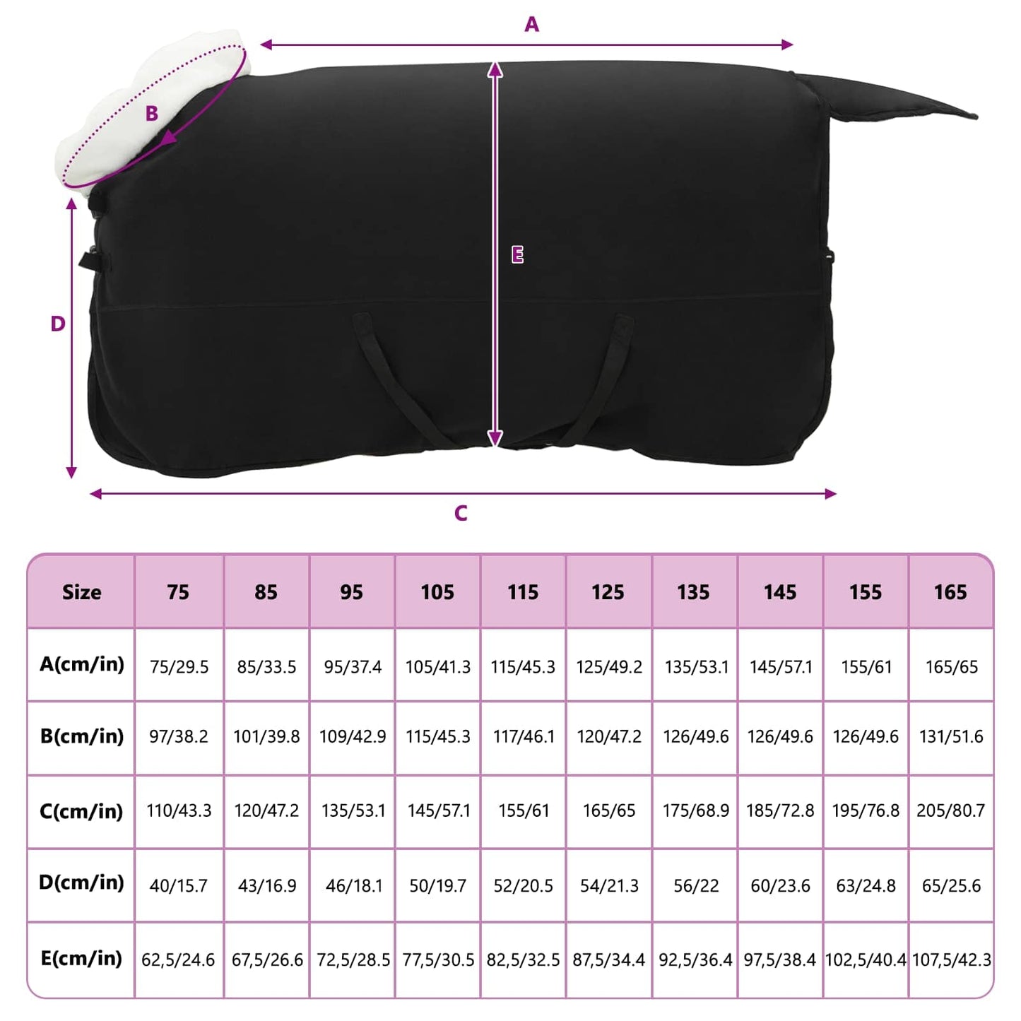 Hestepledd Svart 125 cm Polar fleece
