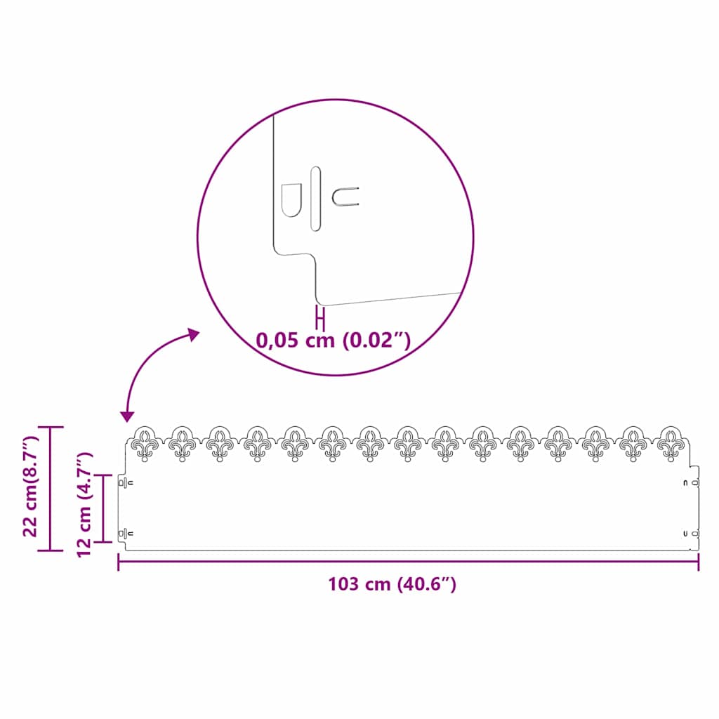 Plenkanter 10 pcs Hvit 103 x 0,05 x 22 cm Stål
