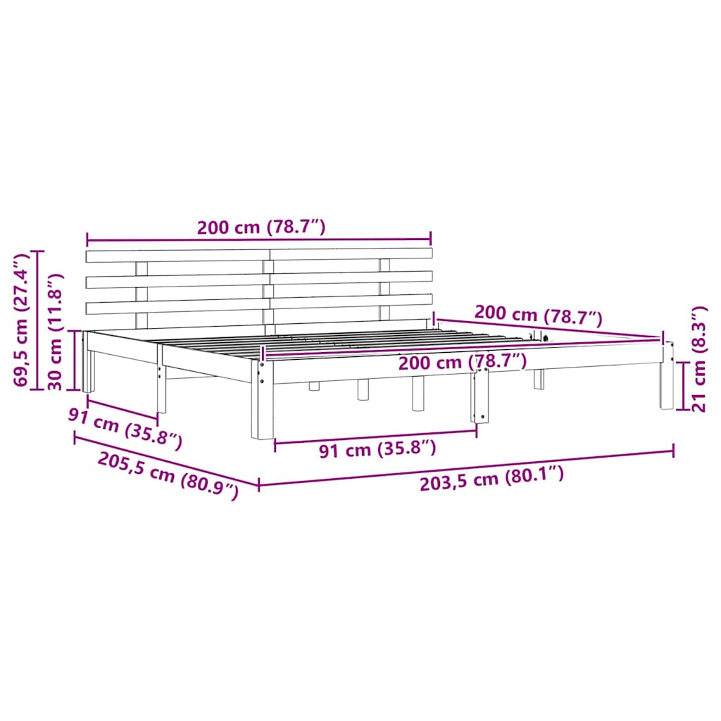 Sengestamme Vokset Brun 203.5 x 205.5 x 69.5 cm Massivt furu