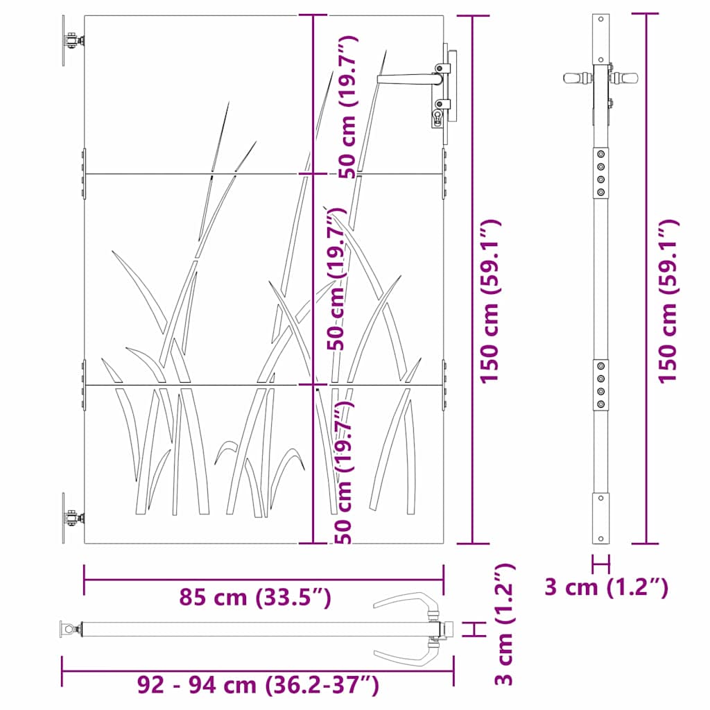 Hageport med lås Svart 85 x 150 cm Pulverlakkert stål