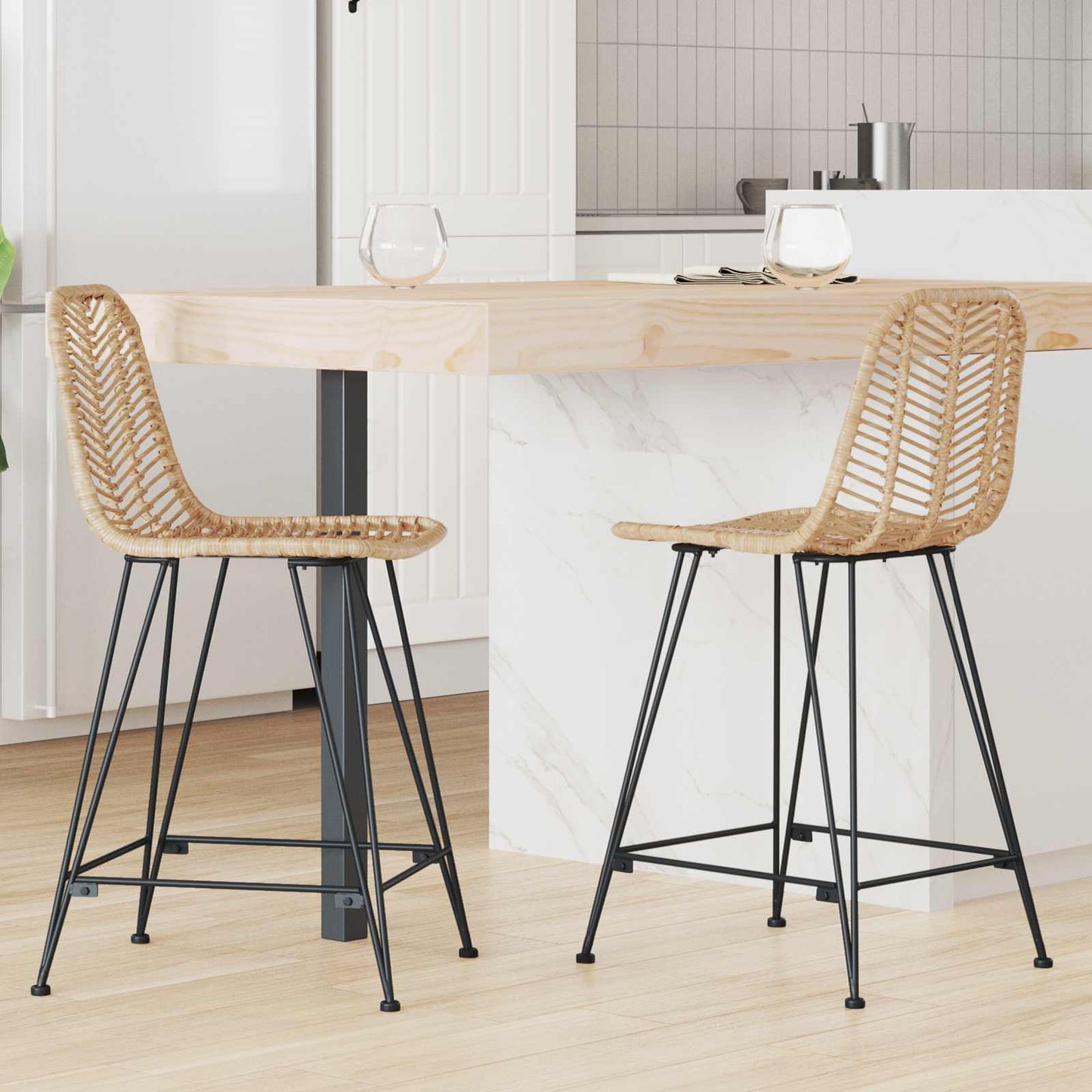Barstol 2 pcs 44,5 x 54,5 x 97,5 cm Rattan og Jern