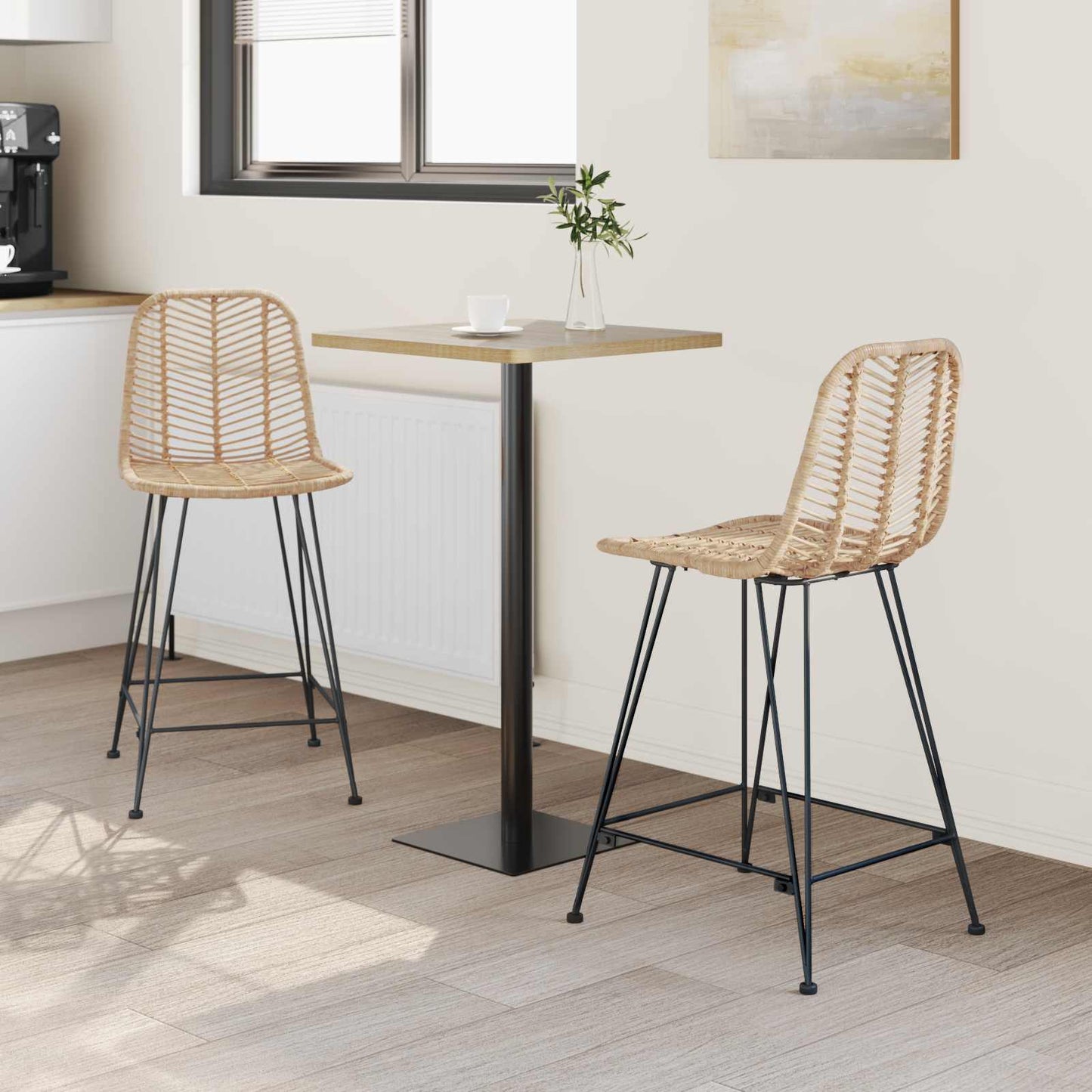 Barstol 2 pcs 44,5 x 54,5 x 97,5 cm Rattan og Jern