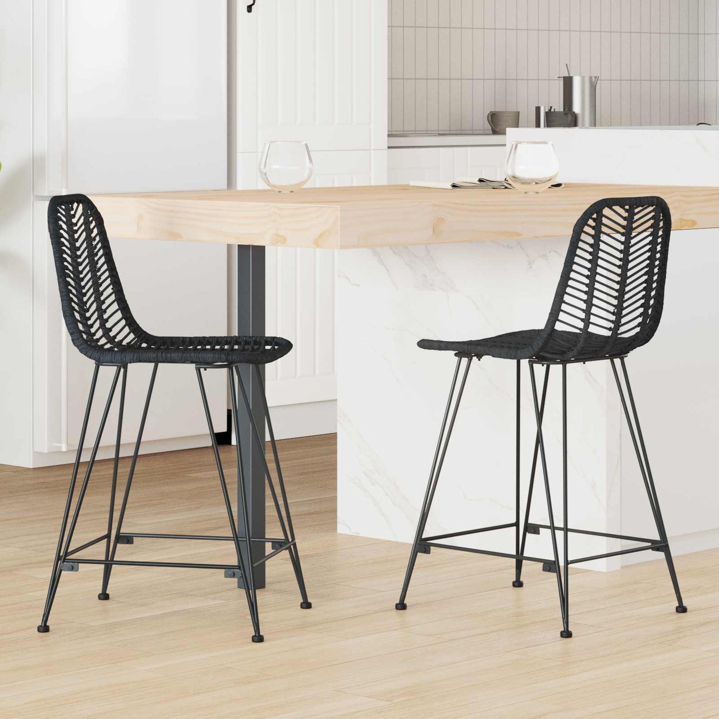 Barstol 2 pcs 44,5 x 54,5 x 97,5 cm Rattan og Jern