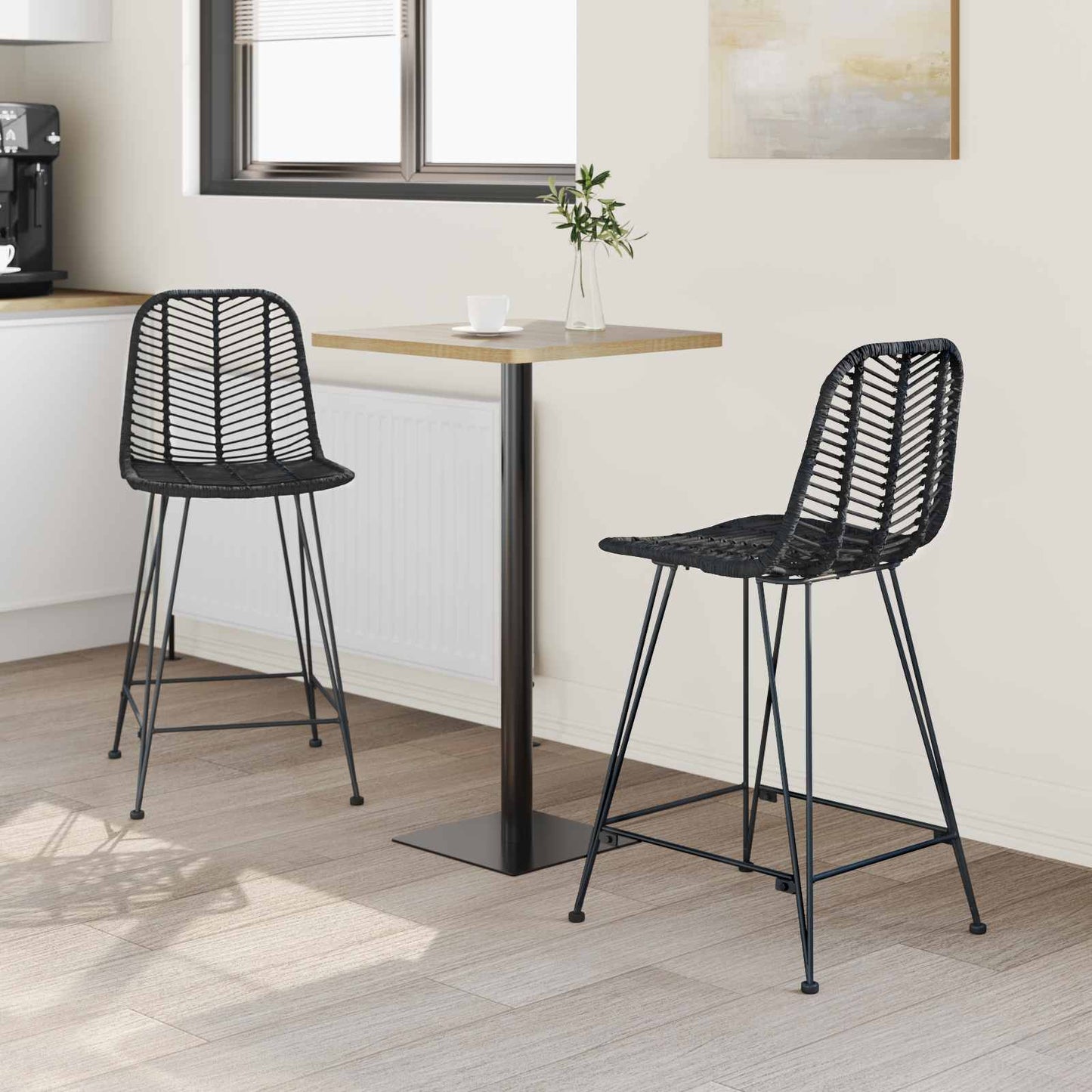 Barstol 2 pcs 44,5 x 54,5 x 97,5 cm Rattan og Jern