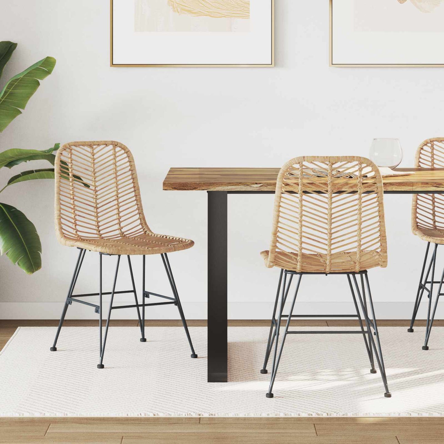 Spisestuestol 2 pcs Rattan og Jern Naturlig 44,5 x 54,5 x 85 cm