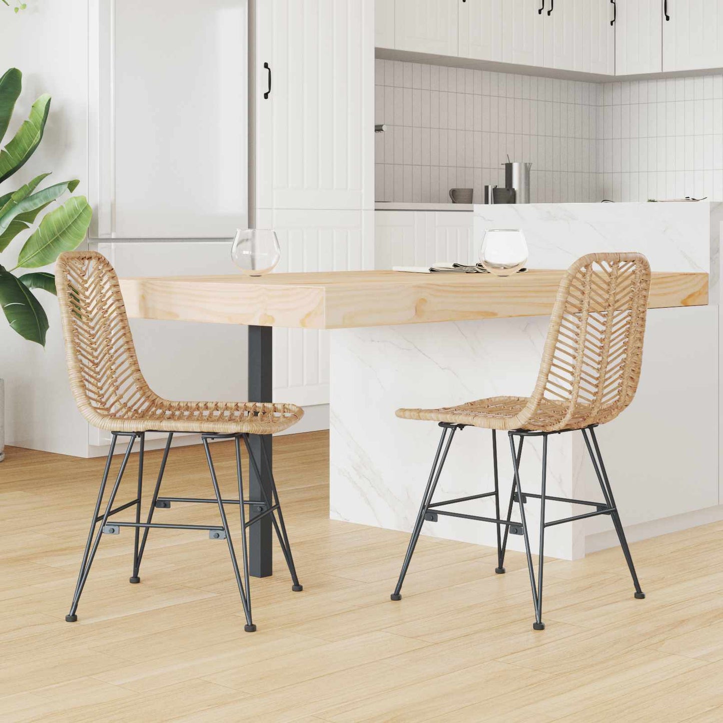Spisestuestol 2 pcs Rattan og Jern Naturlig 44,5 x 54,5 x 85 cm