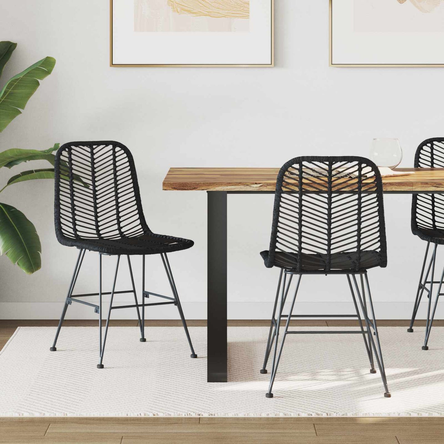 Spisestuestol 2 pcs Rattan og Jern Svart 44,5 x 54,5 x 85 cm