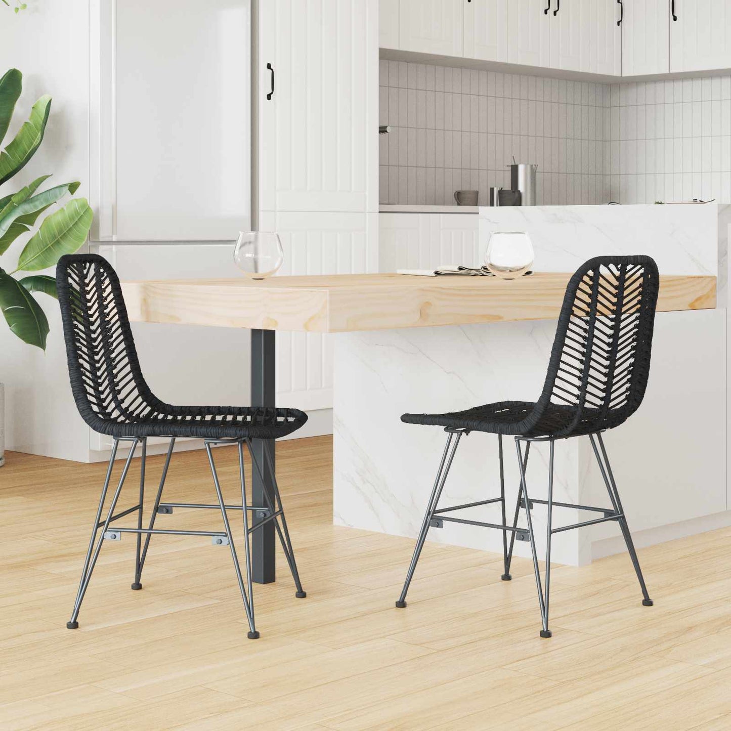 Spisestuestol 2 pcs Rattan og Jern Svart 44,5 x 54,5 x 85 cm