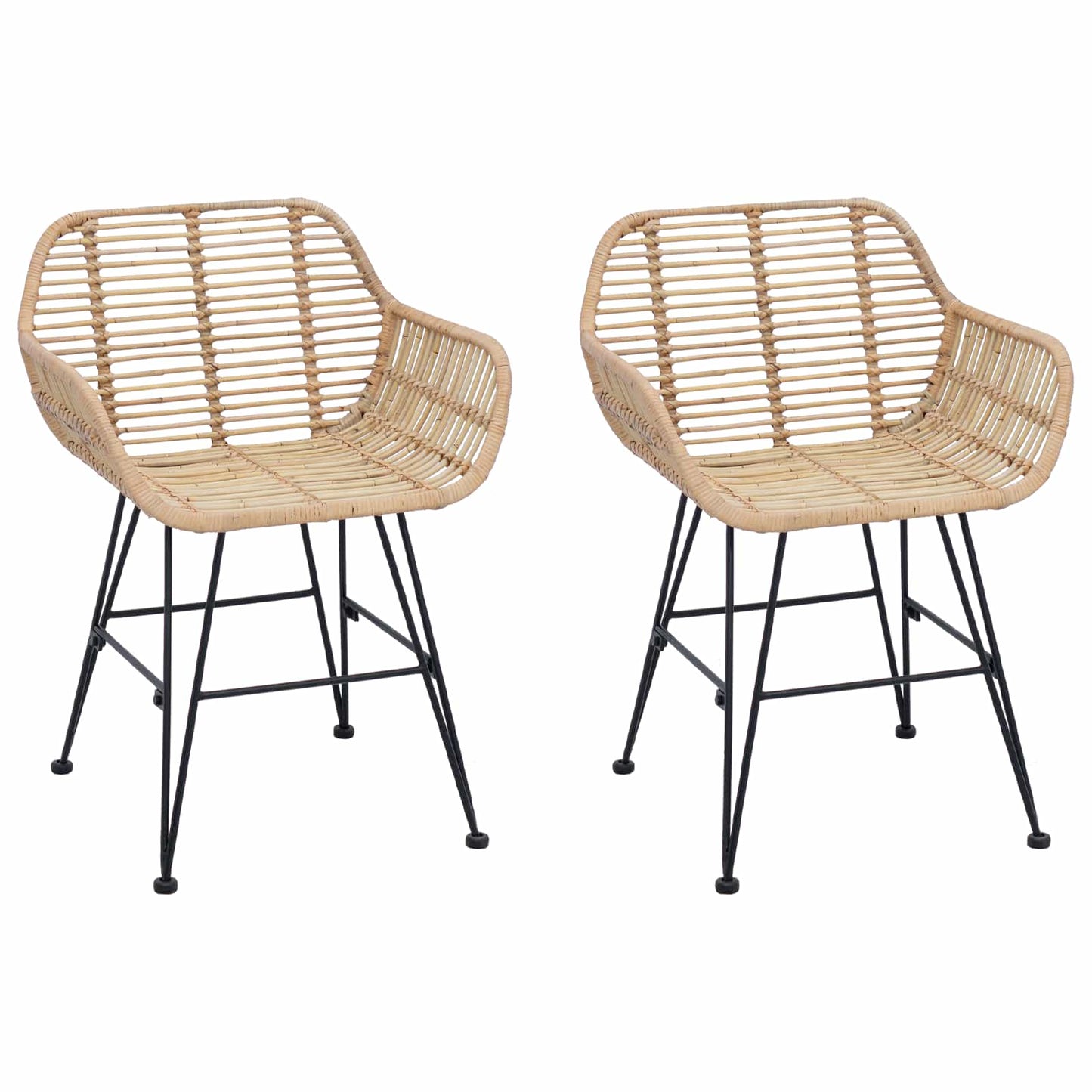Spisestuestol 2 pcs Rattan og Jern Naturlig 55 x 50 x 74 cm