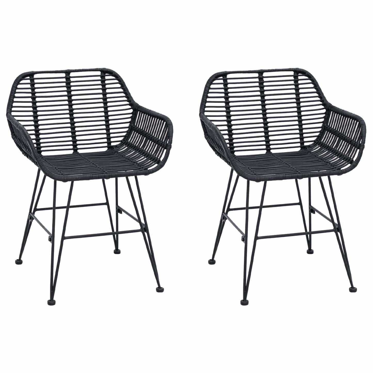 Spisestuestol 2 pcs Rattan og Jern Svart 55 x 50 x 74 cm