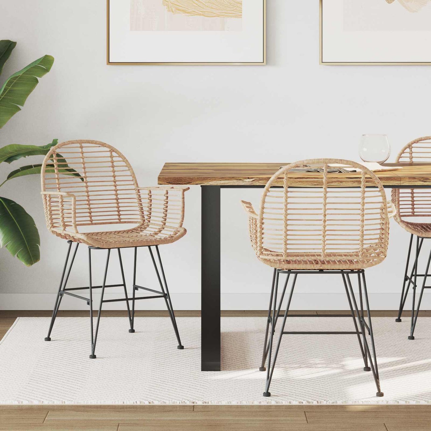 Spisestuestol 2 pcs Rattan og Jern Naturlig 57 x 55 x 85 cm