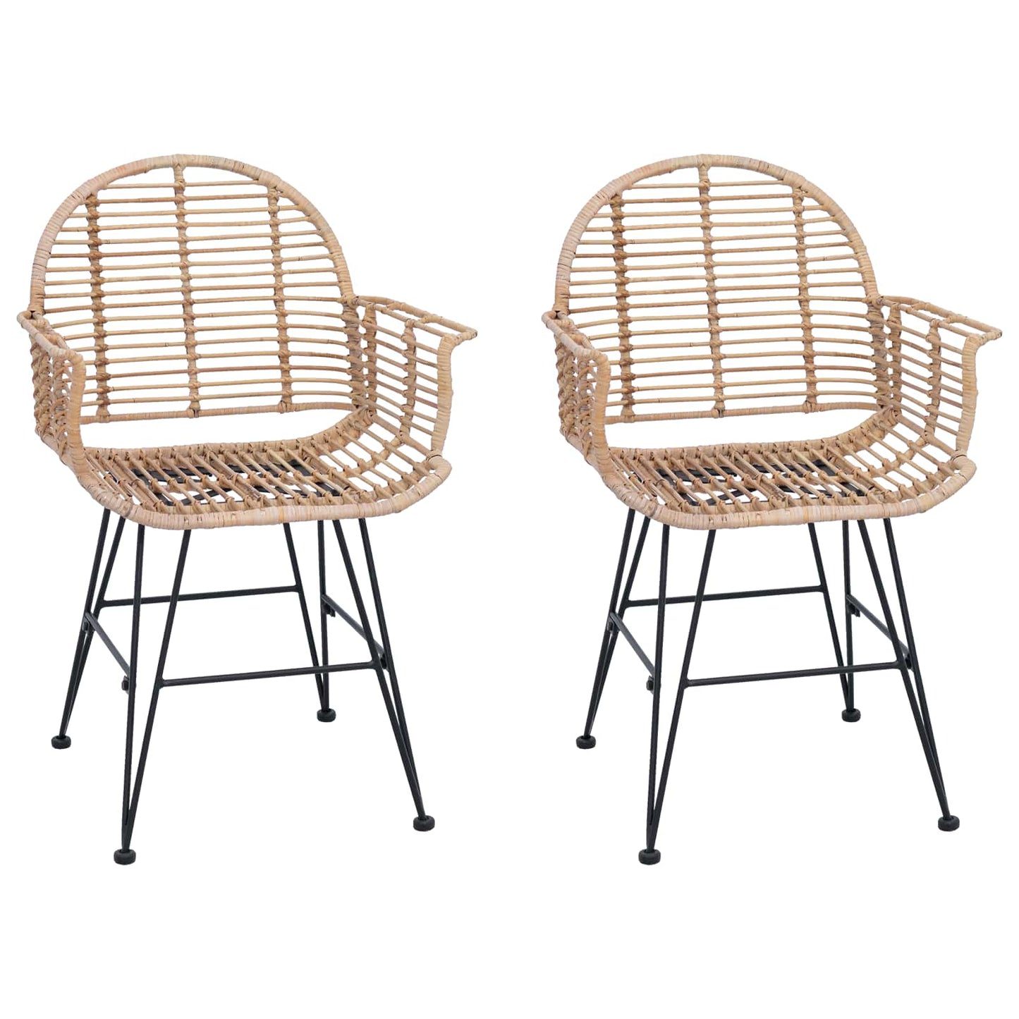 Spisestuestol 2 pcs Rattan og Jern Naturlig 57 x 55 x 85 cm