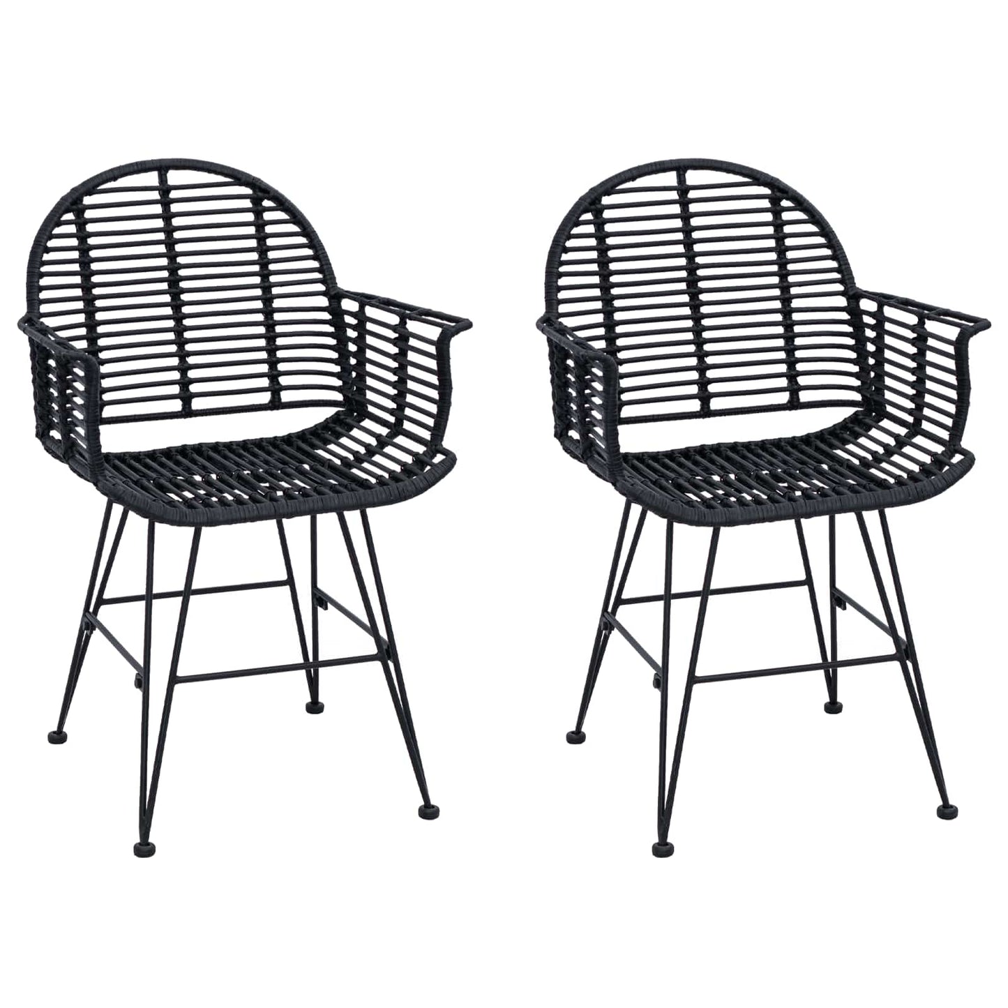 Spisestuestol 2 pcs Rattan og Jern Svart 57 x 55 x 85 cm