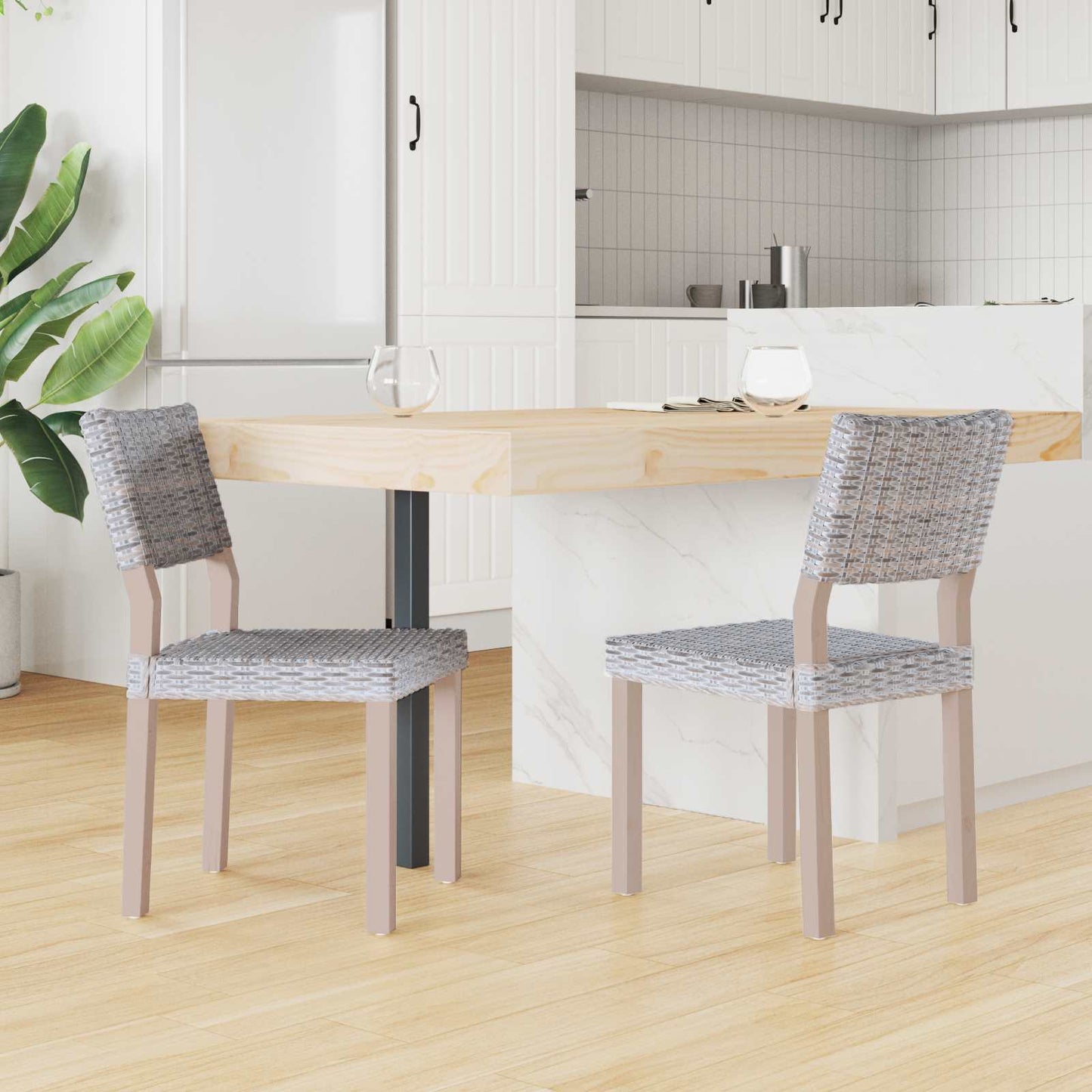 Spisestuestol 2 pcs Kubu Rattan Hvitvask 46 x 55 x 84 cm