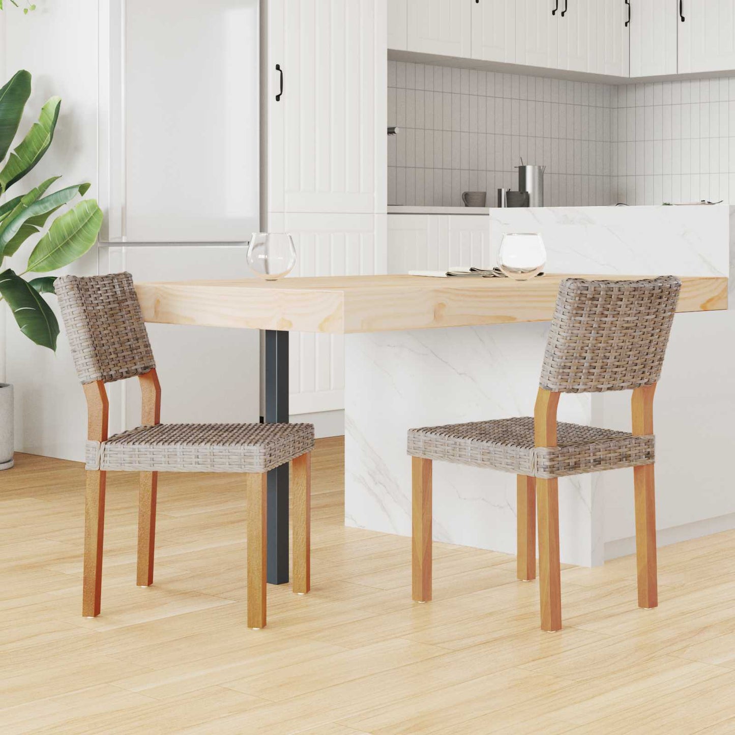 Spisestuestol 2 pcs Kubu Rattan Kubu Grå 46 x 55 x 84 cm
