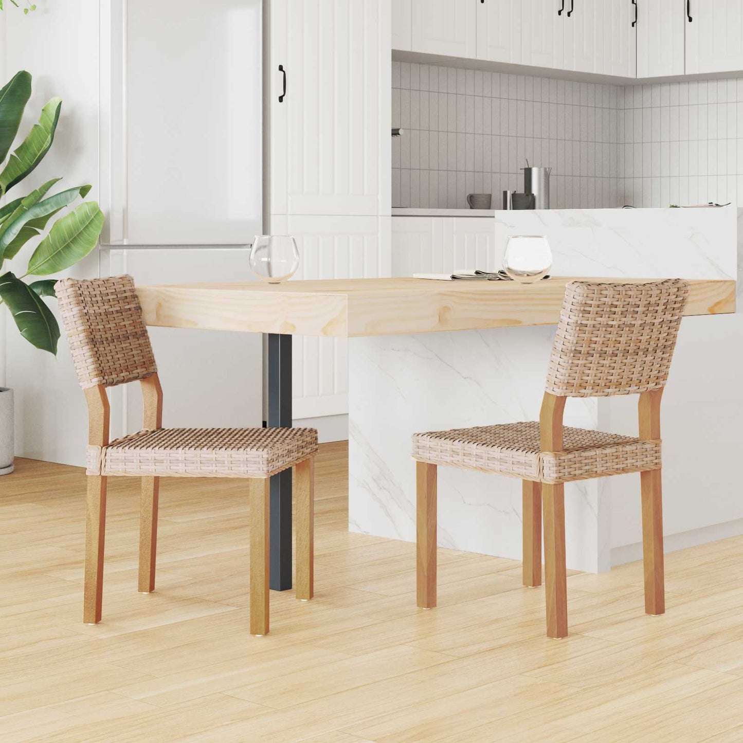 Spisestuestol 2 pcs Kubu Rattan Naturlig 46 x 55 x 84 cm