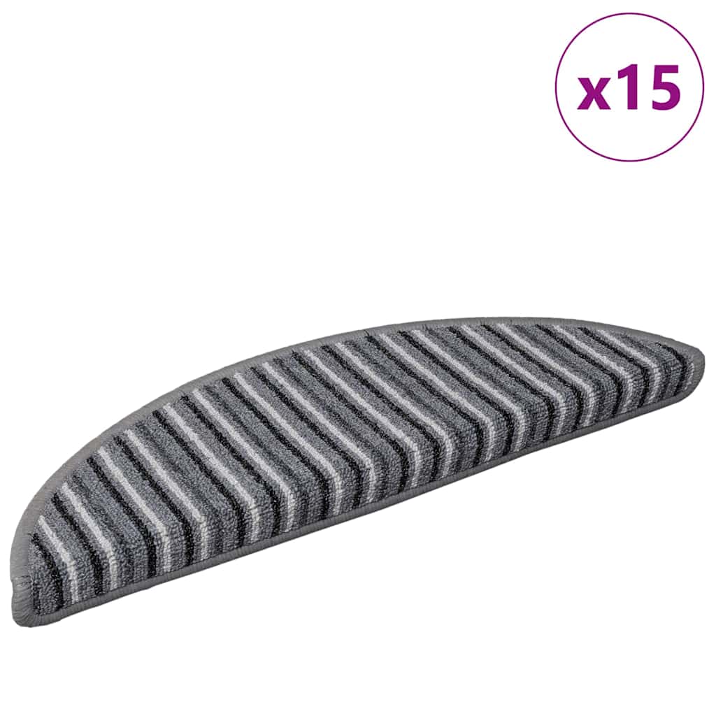 Selvlimende trappematter 15 pcs Grå 56 x 17 x 3 cm